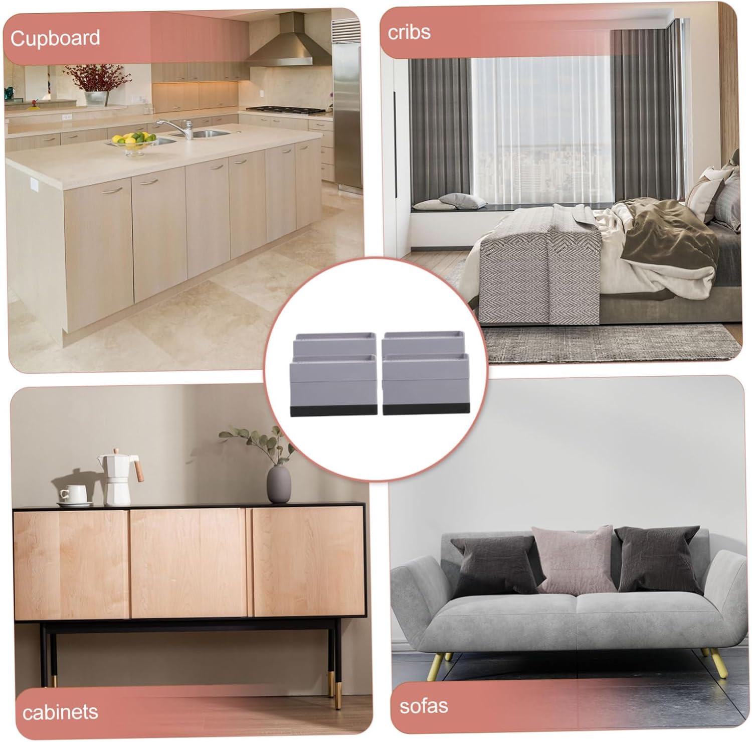 4pcs Sofa Leg Bed Risers Nonslip Riser for Bed Furniture Lifters Table