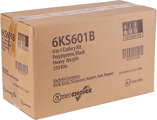 Miniatura 6 de AmerCare Royal - Juego de cubiertos desechables 6 en 1 de plástico pesado con cucharilla, tenedor, cuchillo, sal y pimienta, servilleta de 13 x 17