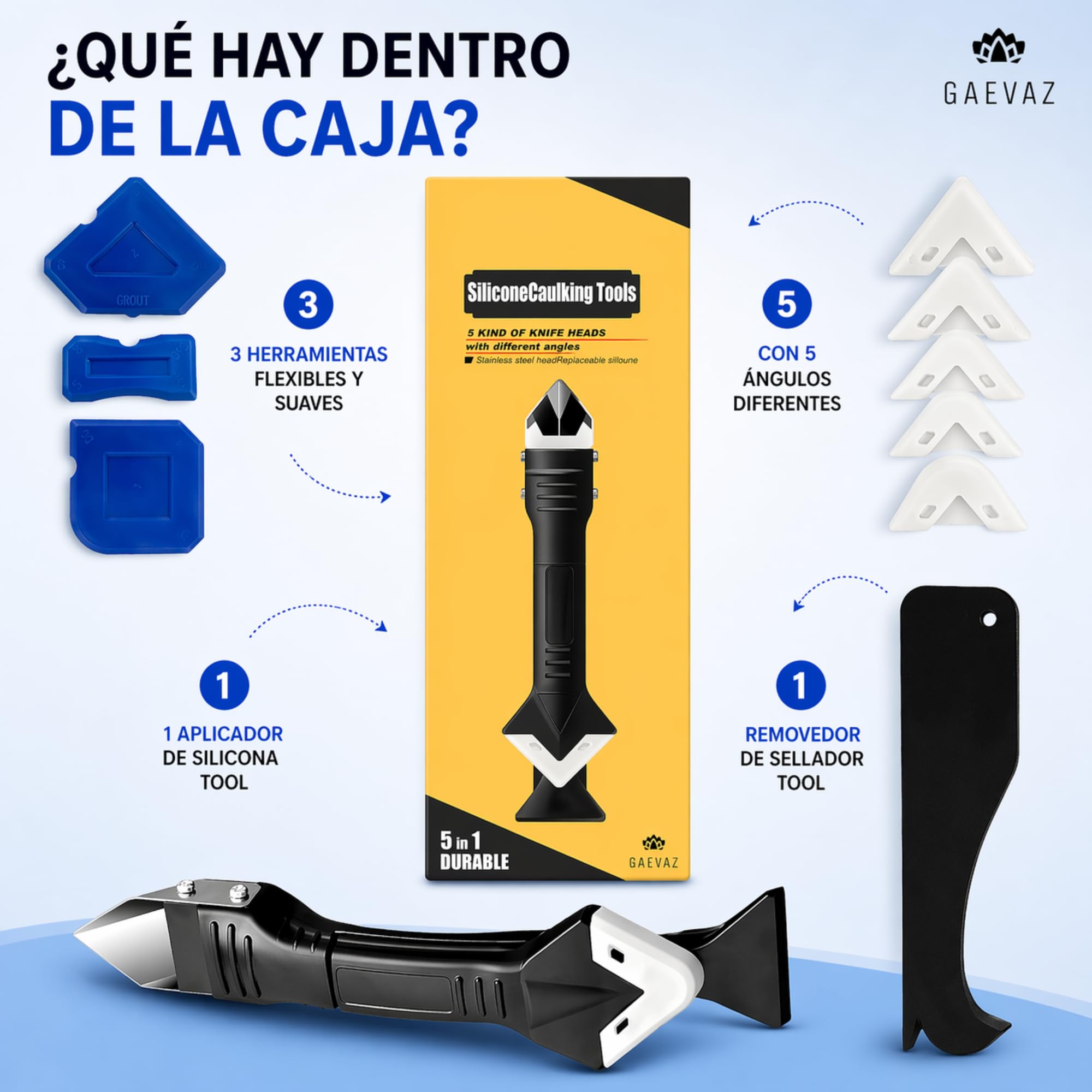 Kit Aplicador Silicona Profesional 10 Piezas – Herramientas para Juntas, Esquinas y Sellado – Espátulas, Rascador y Alisador – Ideal para Baño, Cocina y Ventanas (10 Piezas)