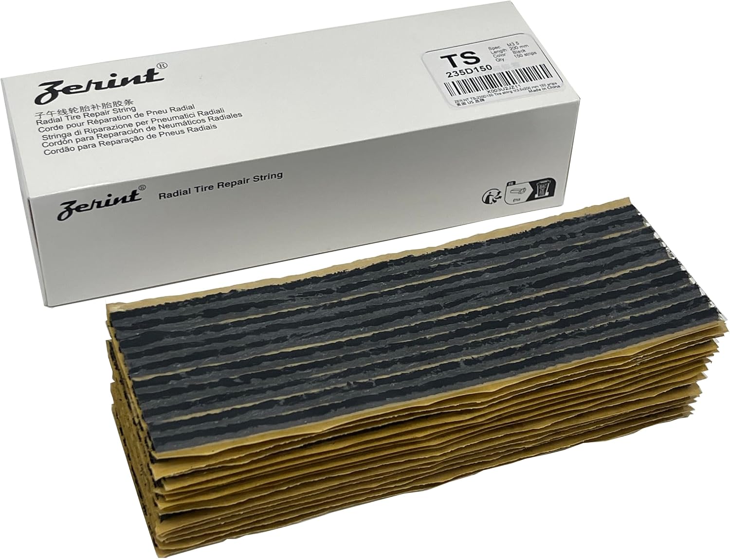 TS-235D150 Tire Repair Strings 150pcs, Tire Repair Plugs 200 x 3.5 mm / 8" x 0.14" Thin Black Rubber Strips for Car, Bike, UTV, ATV