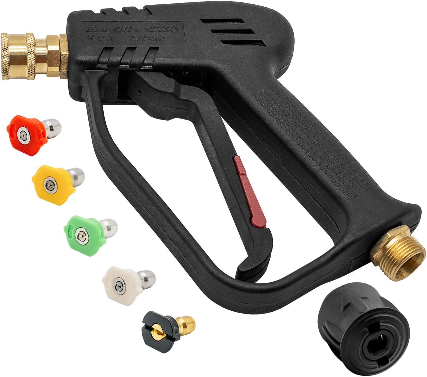 4000PSI High Pressure Washer Gun with 5 Water Nozzle Tip, Cleaner Gun Car Wash Water Gun for Car Cleaning (M22 14MM Hose Connector & karcher Quick Connector)