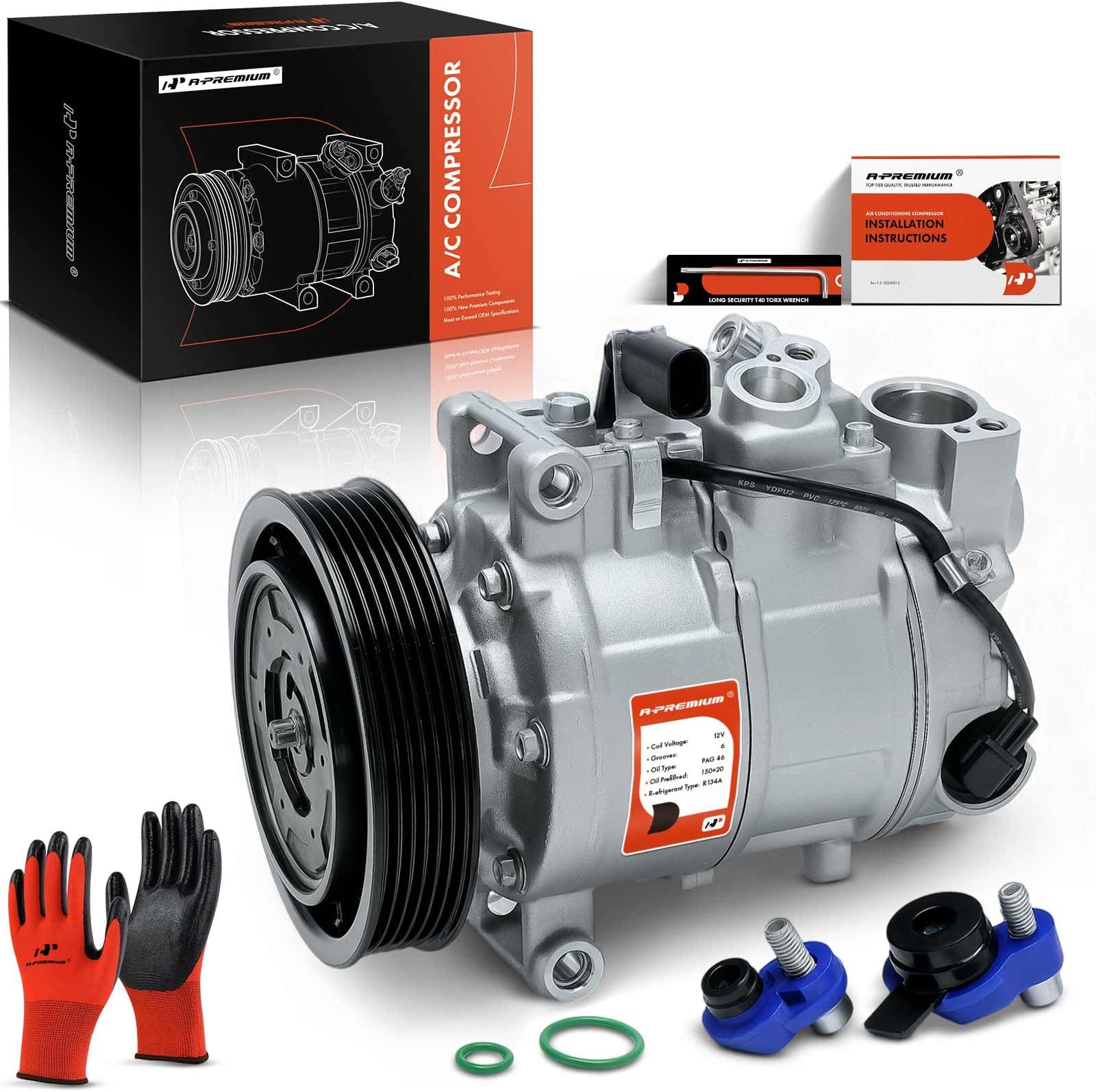 A-Premium Air Conditioning AC Compressor with Clutch for Audi A6 Quattro Q5 S4 S5 2005-2011 3.0L 3.2L