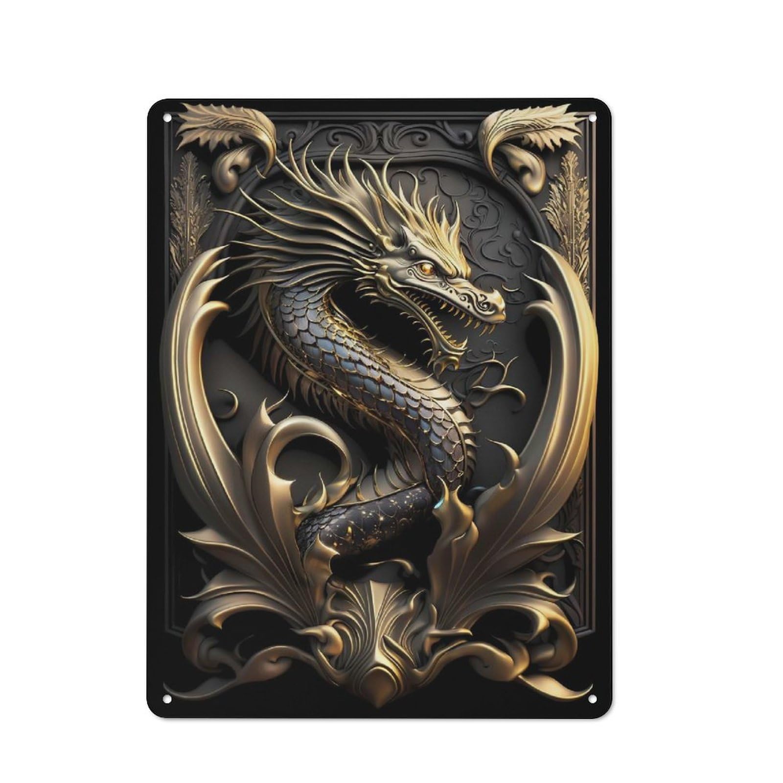 Junmoney Style-5 Bistro Style Sovereign Golden Dragon Tin Wall Sign 40X30cm, Shop Wall Decor For Takeaway, Bar, Kitchen Or Counter Area