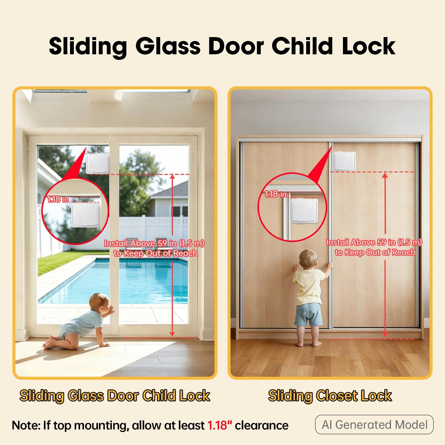 Sliding Door Child Safety Lock: 2-Pack for Glass/Patio Doors, Windows & Closets, 3-Second No-Tools Installation, Durable Childproof Security Lock for Lasting Protection - Baby to Kid Safety Age 0-4