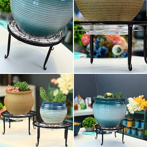 Miniatura 5 de DEELF OUTLET Paquete de 3 soportes de metal para plantas en maceta con platillo para plantas de interior y exterior de 9 pulgadas, soporte para