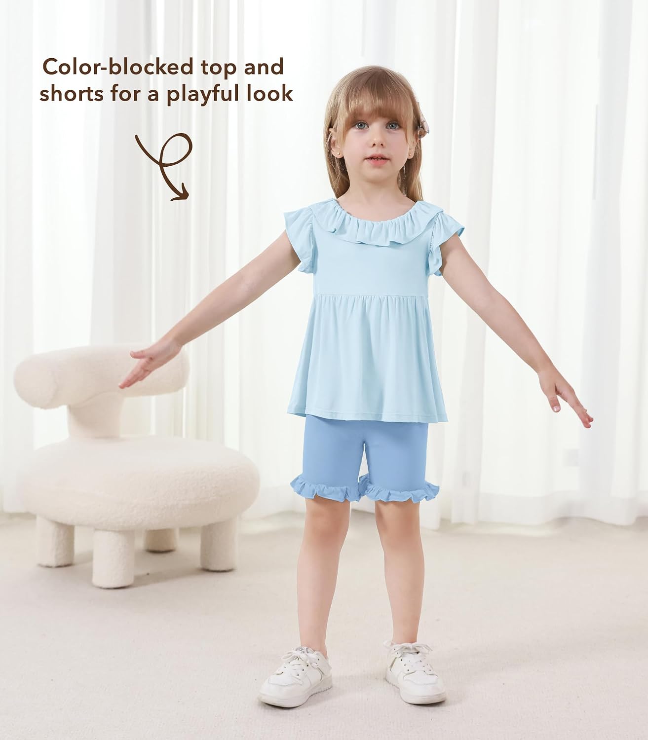 Toddler Girls Summer Outfits Sleeveless Tank Top and Shorts 2-piece Kids Clothes, Viscose Made from Bamboo 2-6Years