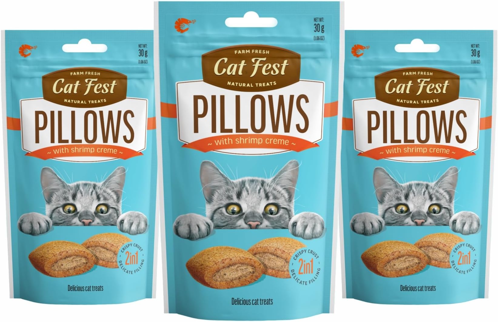 x Catfest Pillows with Shrimp Creamy Filling Cat Treat Combo Pack, 30g x 3 |Made with Natural Ingredients |0% Artificial Flavor, Colour or Preservatives|for All Cats & Kittens Breed