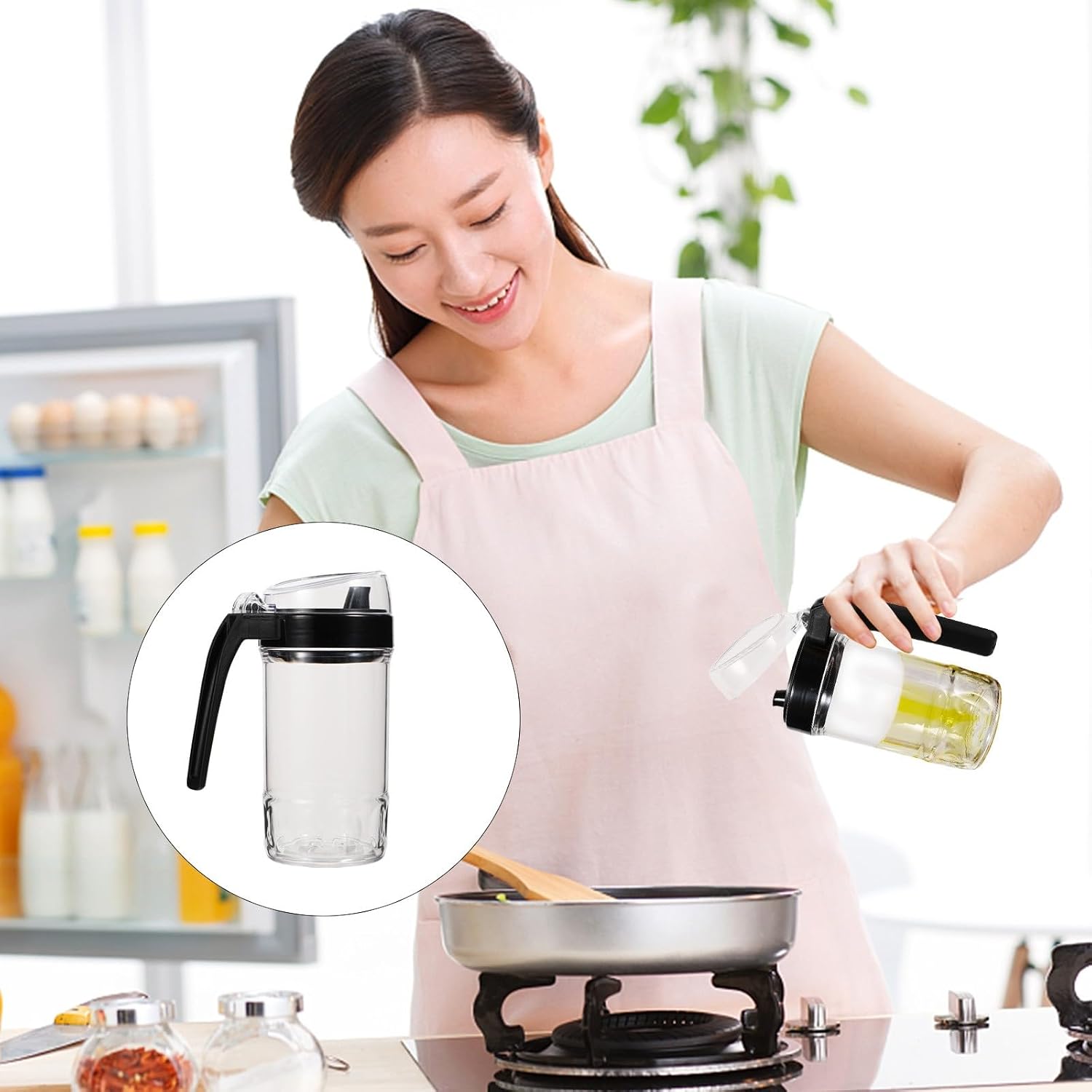 500ml Leak-proof Oil Dispenser Bottle Acrylic Vinegar and Seasoning Sauce Container Kitchen Condiment Liquid Cooking Dispenser for Cooking and Bbq