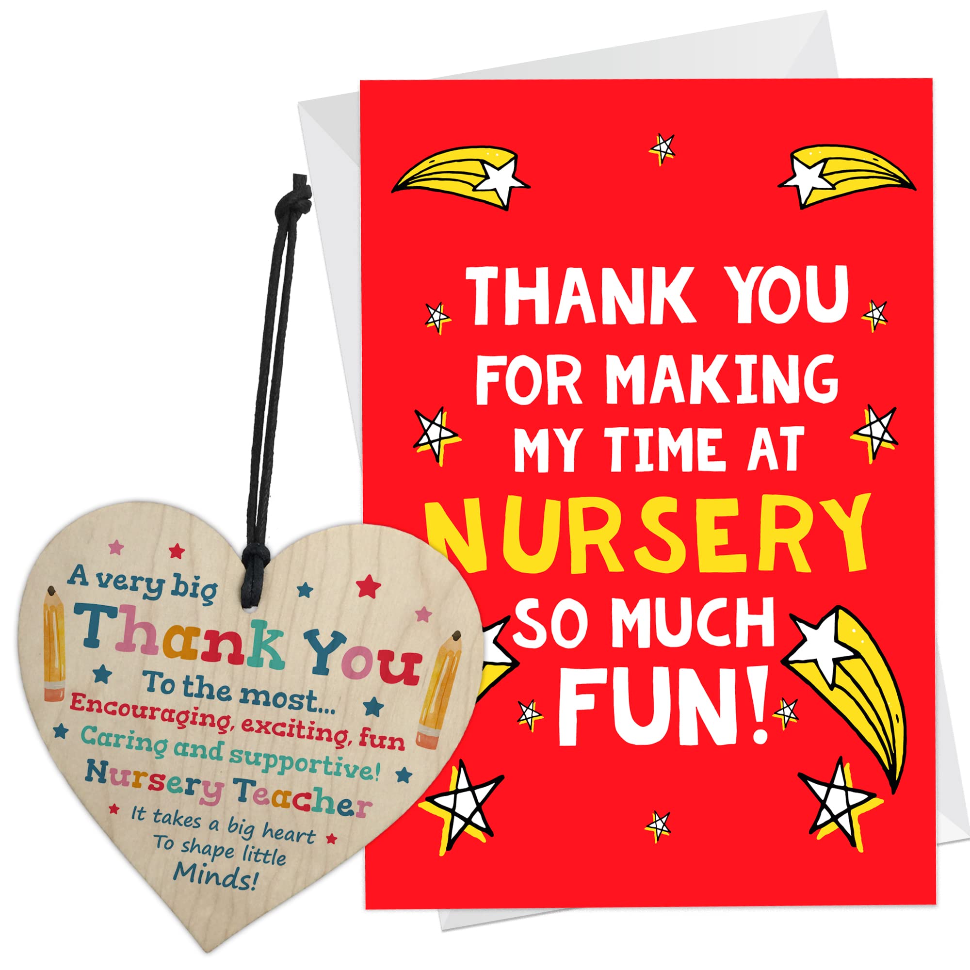 RED OCEAN Nursery Teacher Card To Say Thank You Leaving Nursery Gifts Wood Heart And Card Gift For Nursery Teacher Keepsake