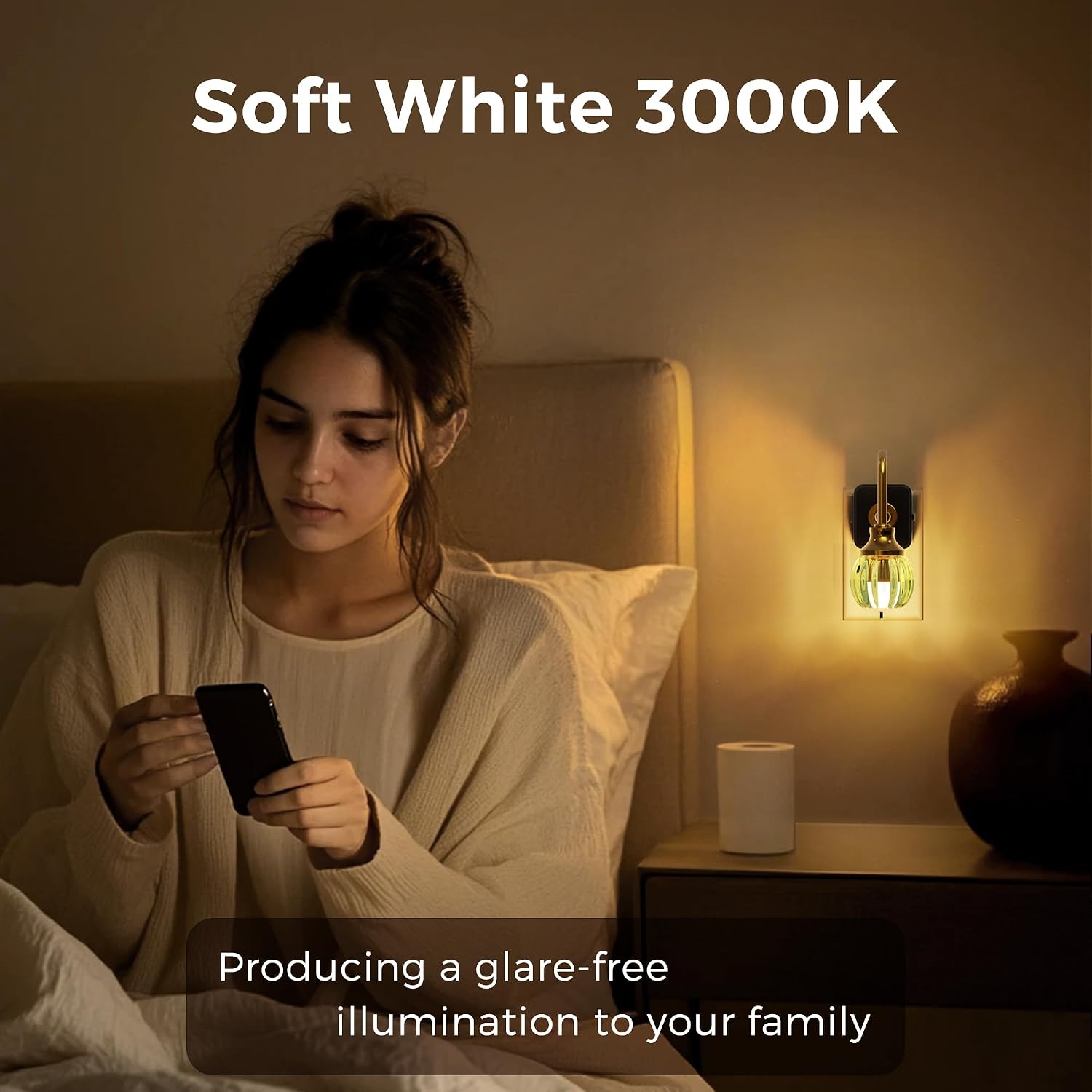 L LOHAS LED Night Lights Plug into Wall, 3000K Soft White LED, Flower Night Lights with Dusk to Dawn Sensor, 0-100lm Adjustable Brightness, for Hallway Bedroom Stairway