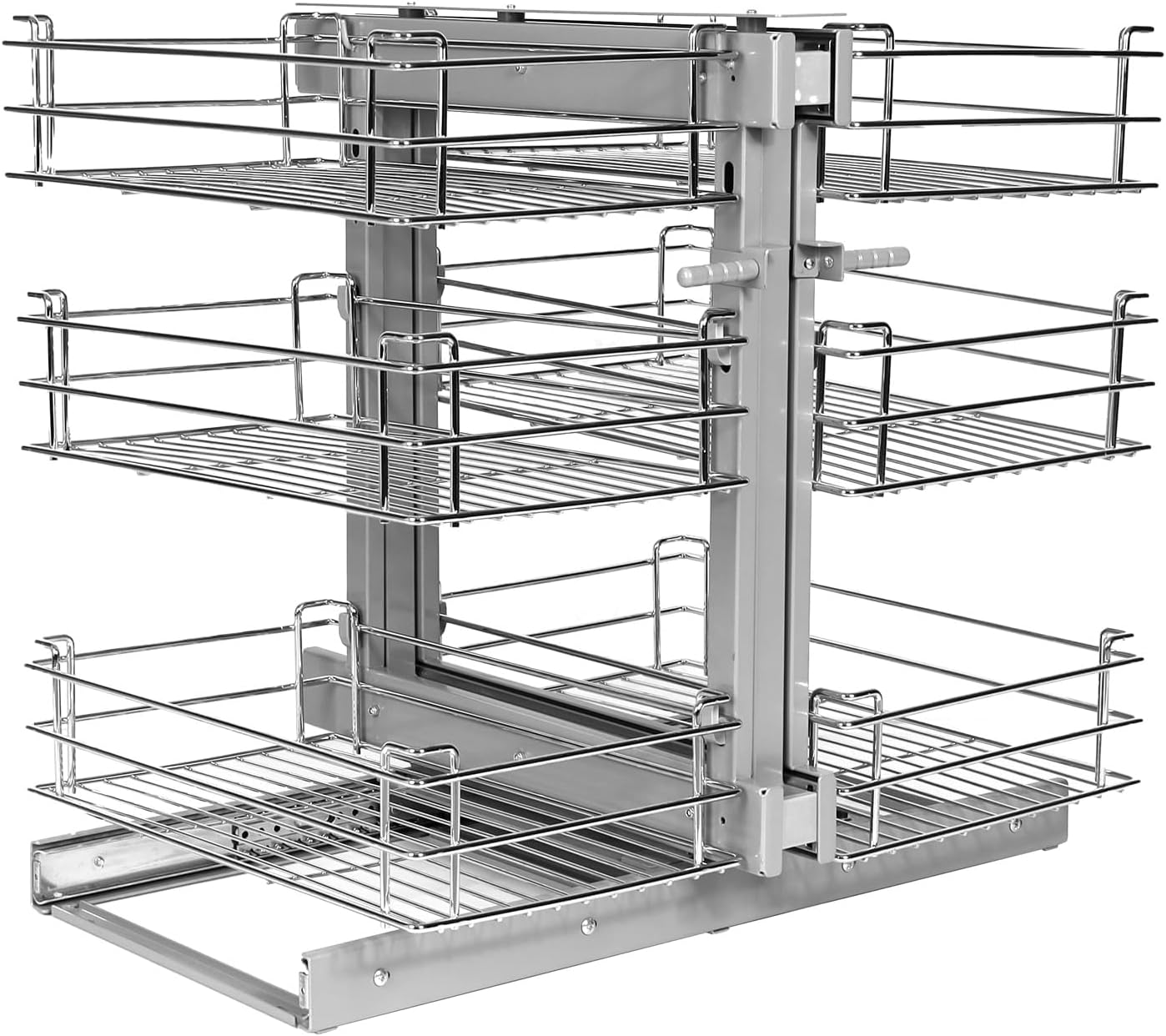 Min 15" W Opening Blind Corner Pull Out Organizer, 3 Tier 6 Shelf Kitchen Cabinet Organizer, Left Open & Right Open Compatible Slide Out Storage Organizer, Chrome Carbon Steel, Silver