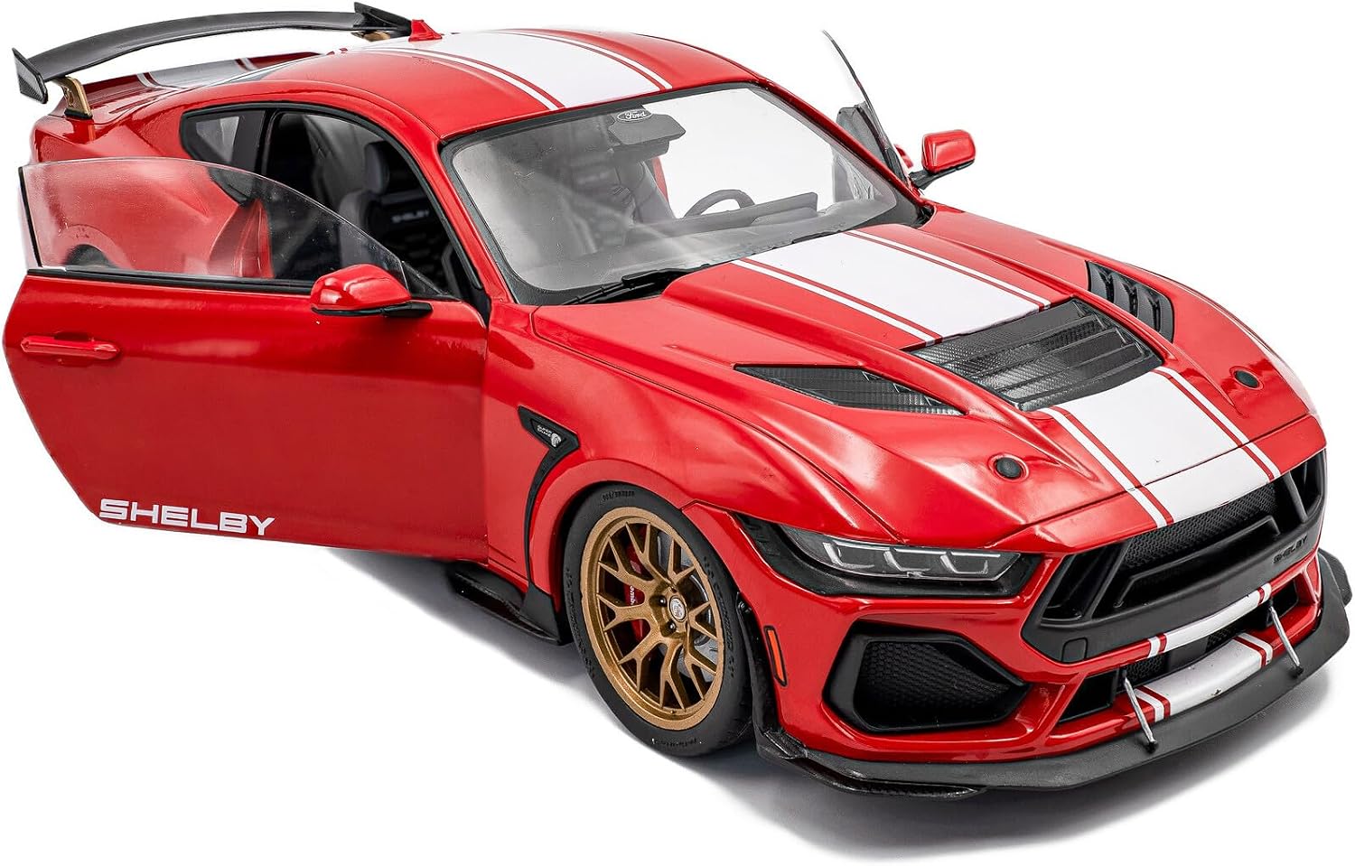 Solido Diecast Model Car Compatible with 2024 Ford Shelby Mustang Super Snake, Race Red with White Stripes, 1:18 Scale