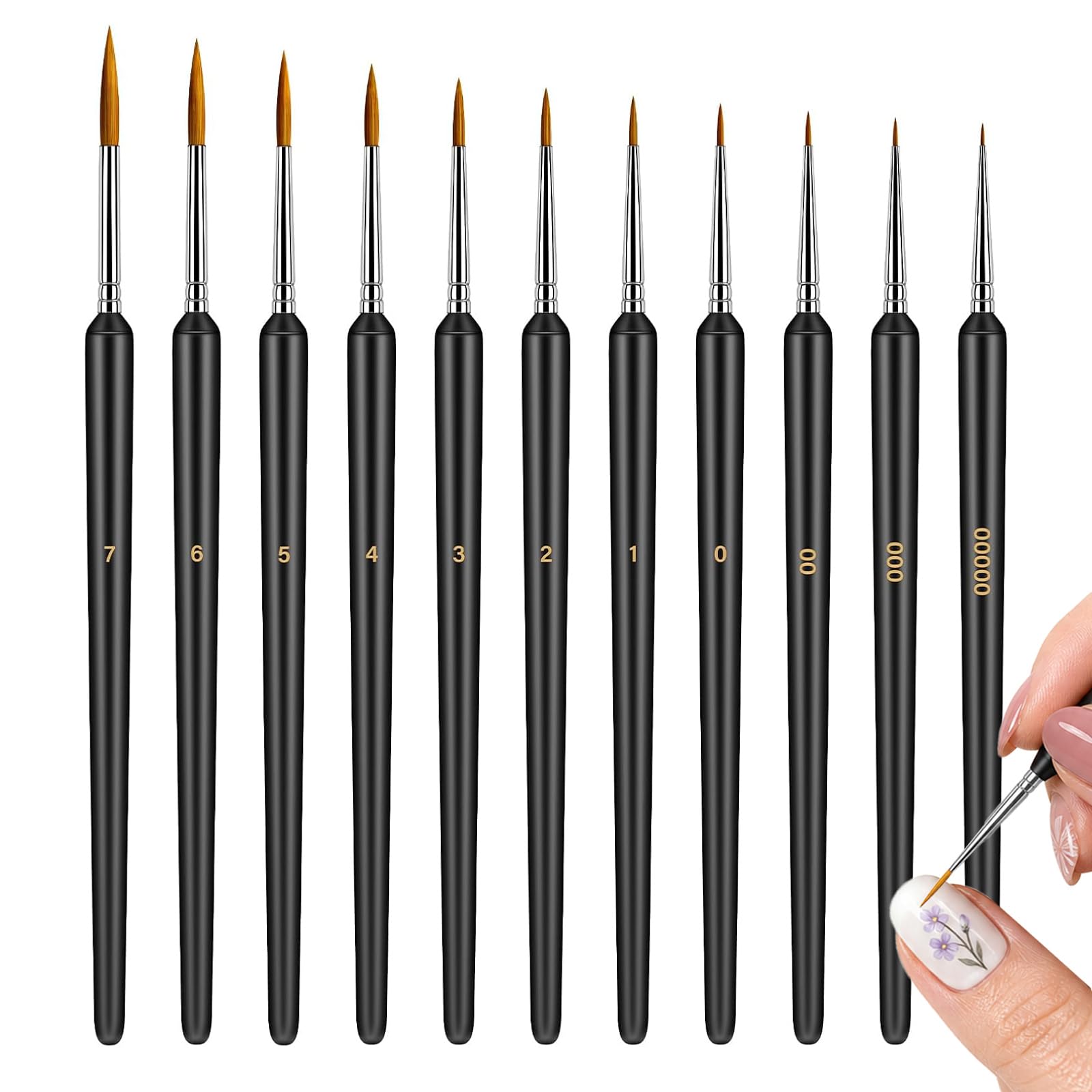 11 Pcs Fine Detail Paint Brush Set – Miniature Brushes for Acrylic, Watercolour, Nail Art & Model Painting – Small Round Tip Precision Brushes for Hobbyists & Artists
