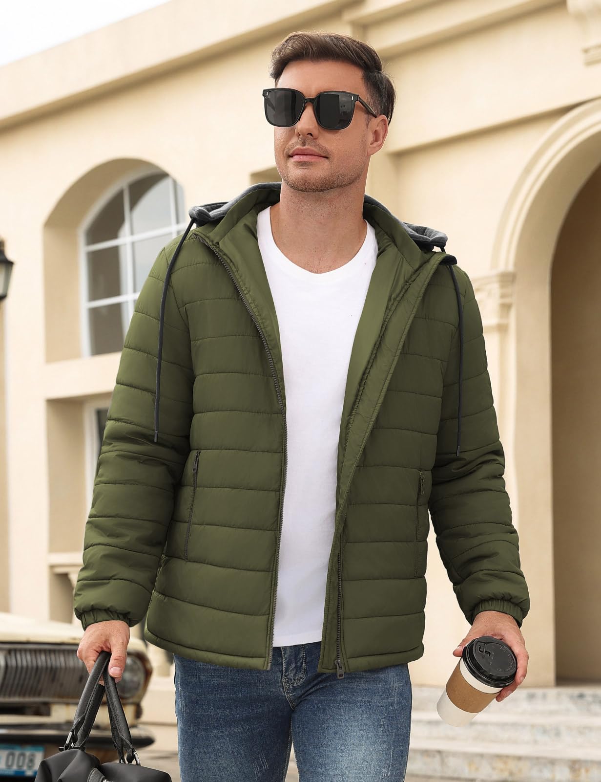 Xnova Chaqueta Acolchada Hombre Invierno Ligera Impermeable Cazadoras Entretiempo con Cremallera Chaquetas Softshell de Plumas Plumiferos Sudadera con Capucha Desmontable