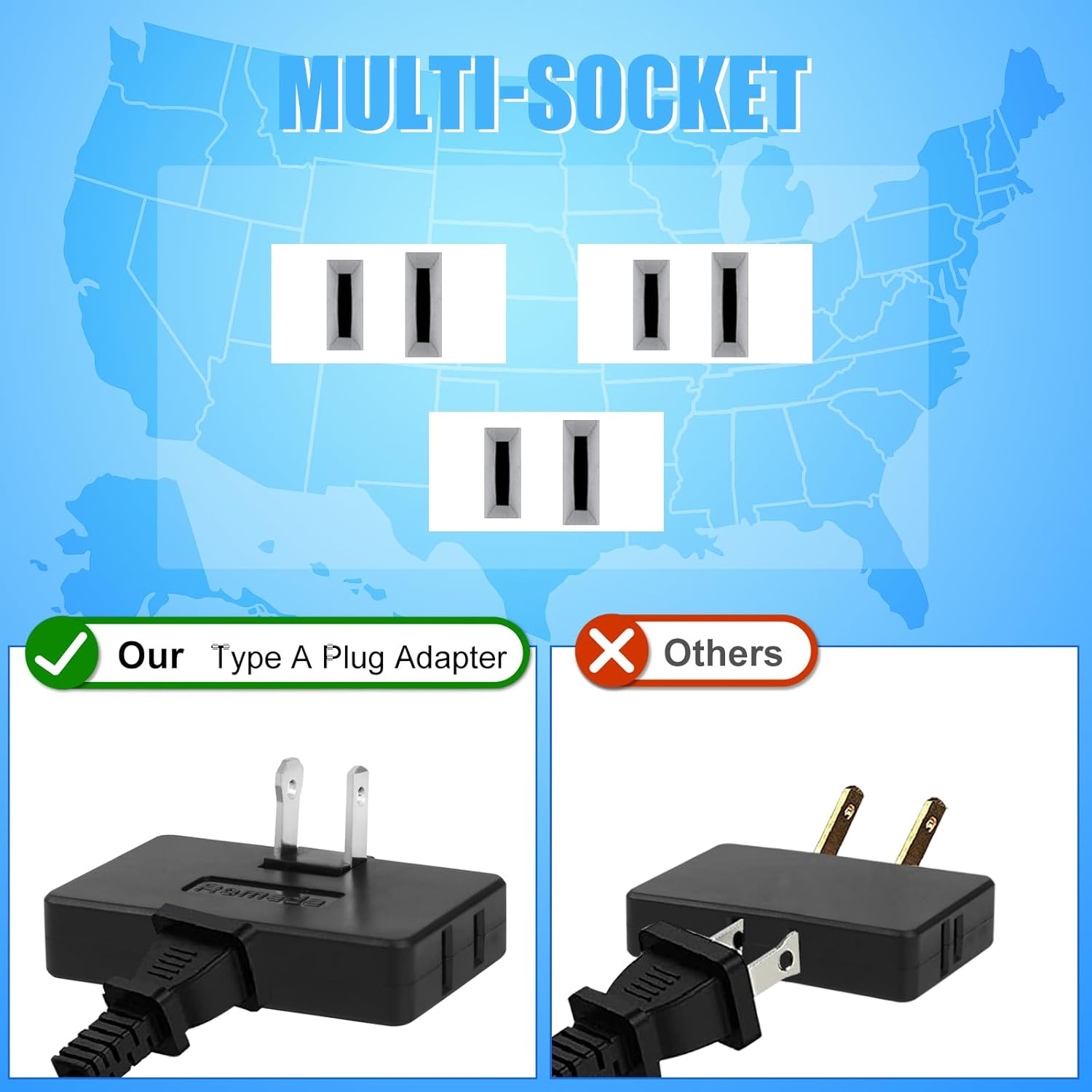 Romeda 3 Pack AC Flat Wall Outlet Extender Flat Plug Adapter Outlet, Fold-Able 3 Way Wall Adapter Mani Plug for Home and Travel (Black)