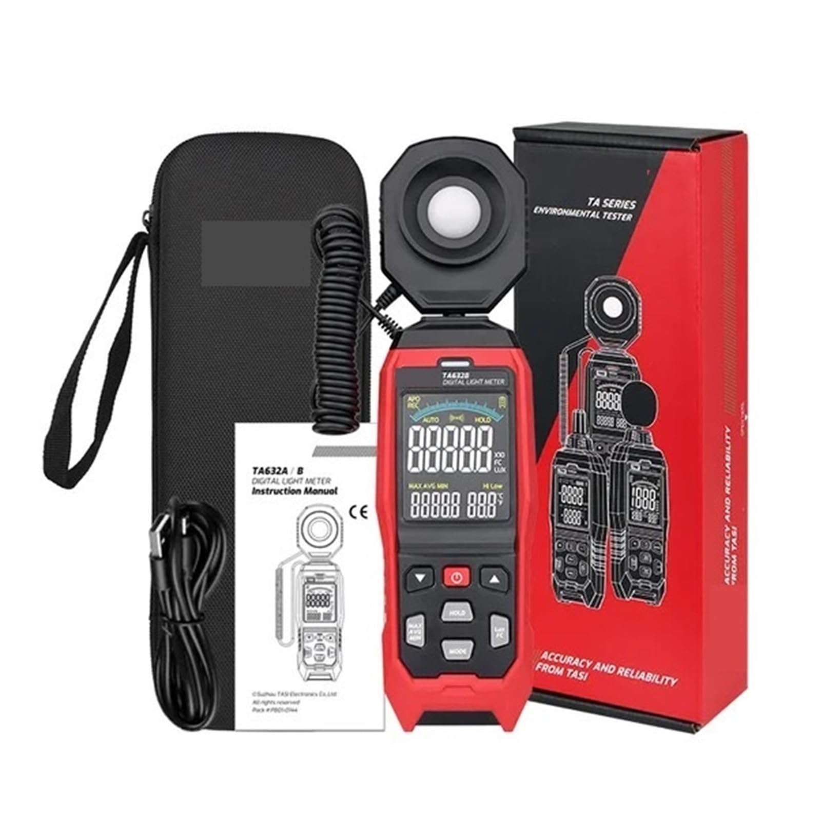 Spectrometers, TA632A TA632B Digital Light Meter Photography Luxmeter Detachable Probe Illuminometer Lux/Fc Photometer Enviromental Tester(TA632B USB Transfer)