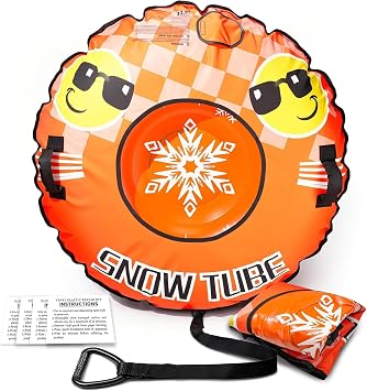 Snow Tube, Heavy Duty Inflatable Snow Sled with Reinforced Cover, Snow Sleds with Handles, Suspended Seat and Pull Rope for Winter Sledding