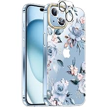 luolnh Compatible with iPhone 15 Plus Case,for Women Girls,Shockproof Clear Floral Pattern Hard Back Cover for iPhone 15 Plus 6.7" 2023 -Blue