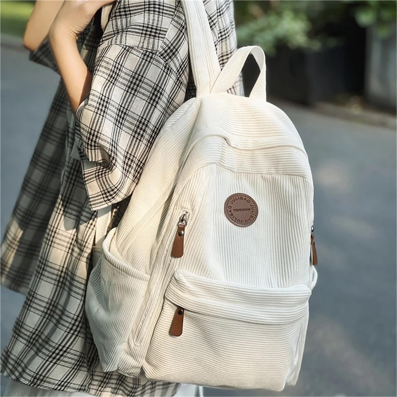 Rucksack Damen Frau Rucksack Cord Schule Buch Taschen for Teenager Weibliche College Tasche Dame Freizeit BagPack GroßE KapazitäT(Khaki)