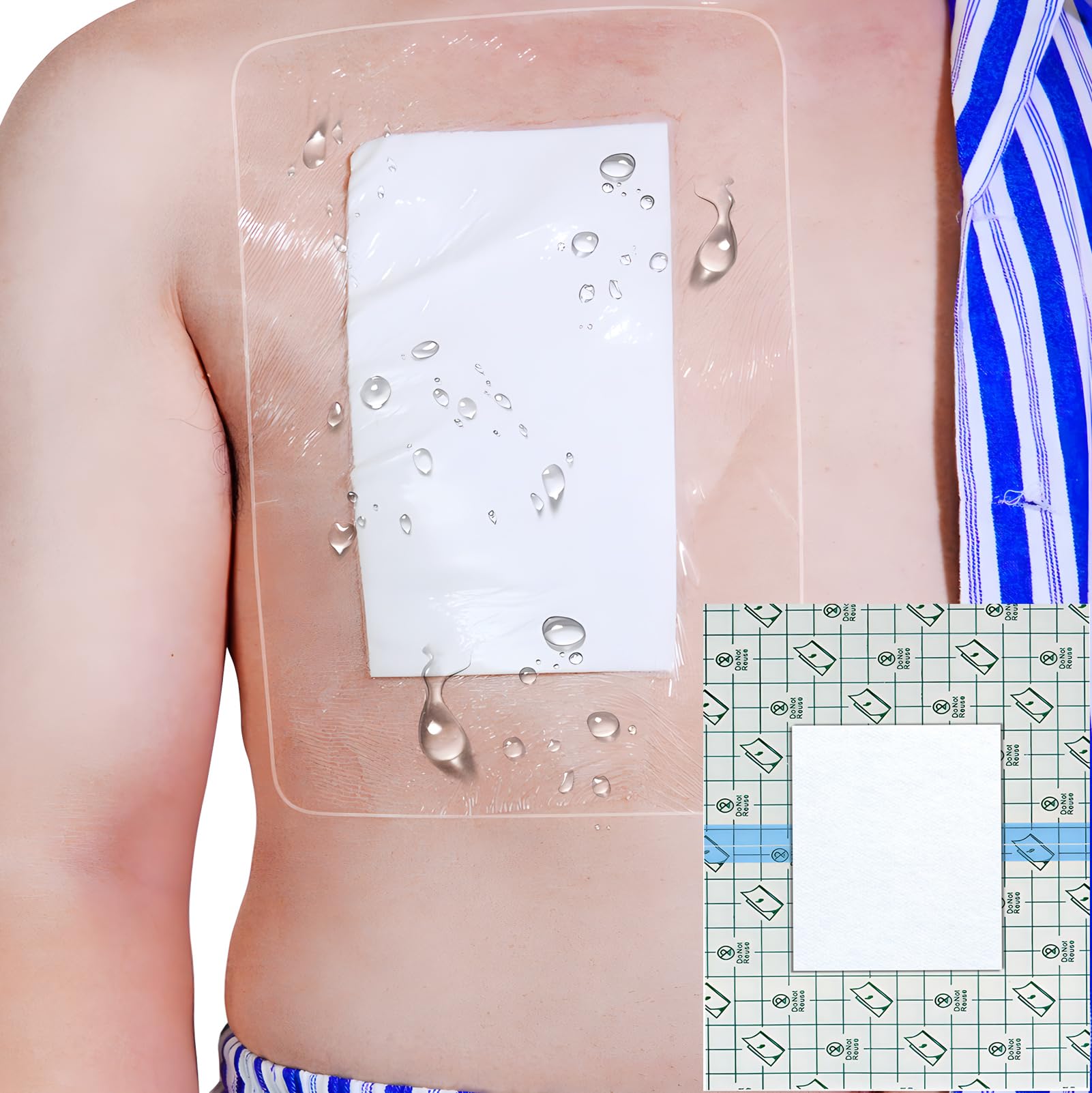 7 Pcs Waterproof Dialysis Catheter Shower Cover with Non-Stick Center Pad for Central Line Chest Chemo Port, 12"x14" Large Wound Bandages Dressing Shower Protector