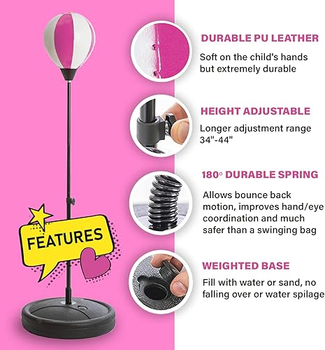 Miniatura 4 de Whoobli Saco de boxeo para niños Incl  Saco de boxeo ajustable para niños de 3 a 10 años con soporte  Juego de bolsa de boxeo de juguete para niños