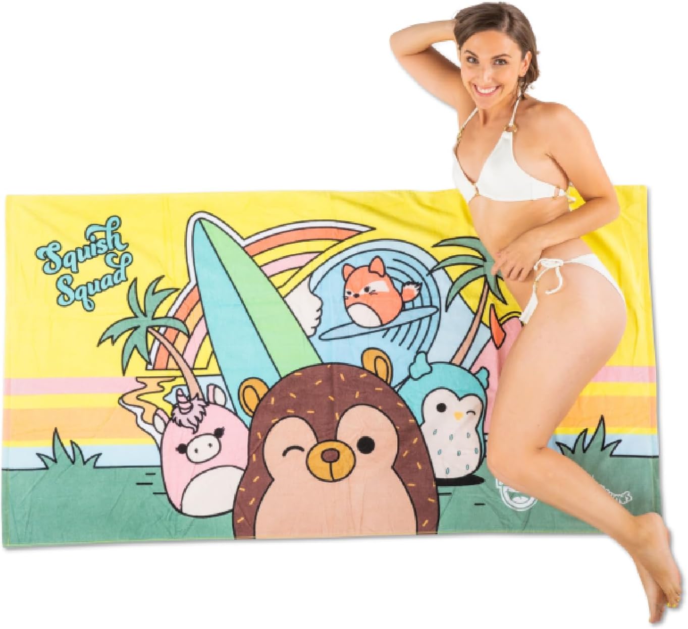 BigMouth x Squishmallows Squish Squad Summer Beach Towel, Microfiber, Quick Drying, Cute Summer Pool Towel for Kids