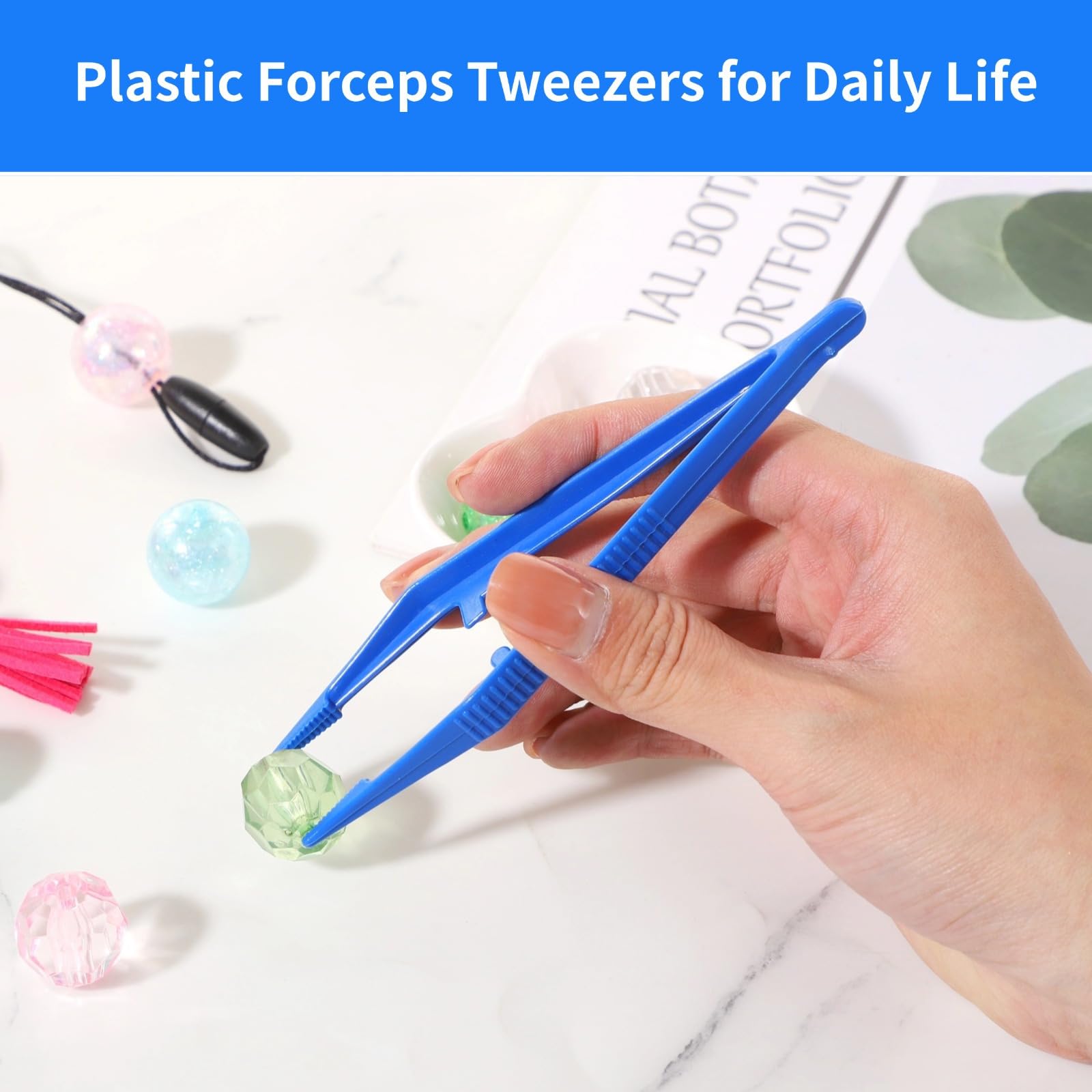 Confezione da 250 pinzette usa e getta in plastica con creste per dita, punte seghettate e estremità affusolate di precisione, per medici, artigianato, laboratori e lezioni di scienza