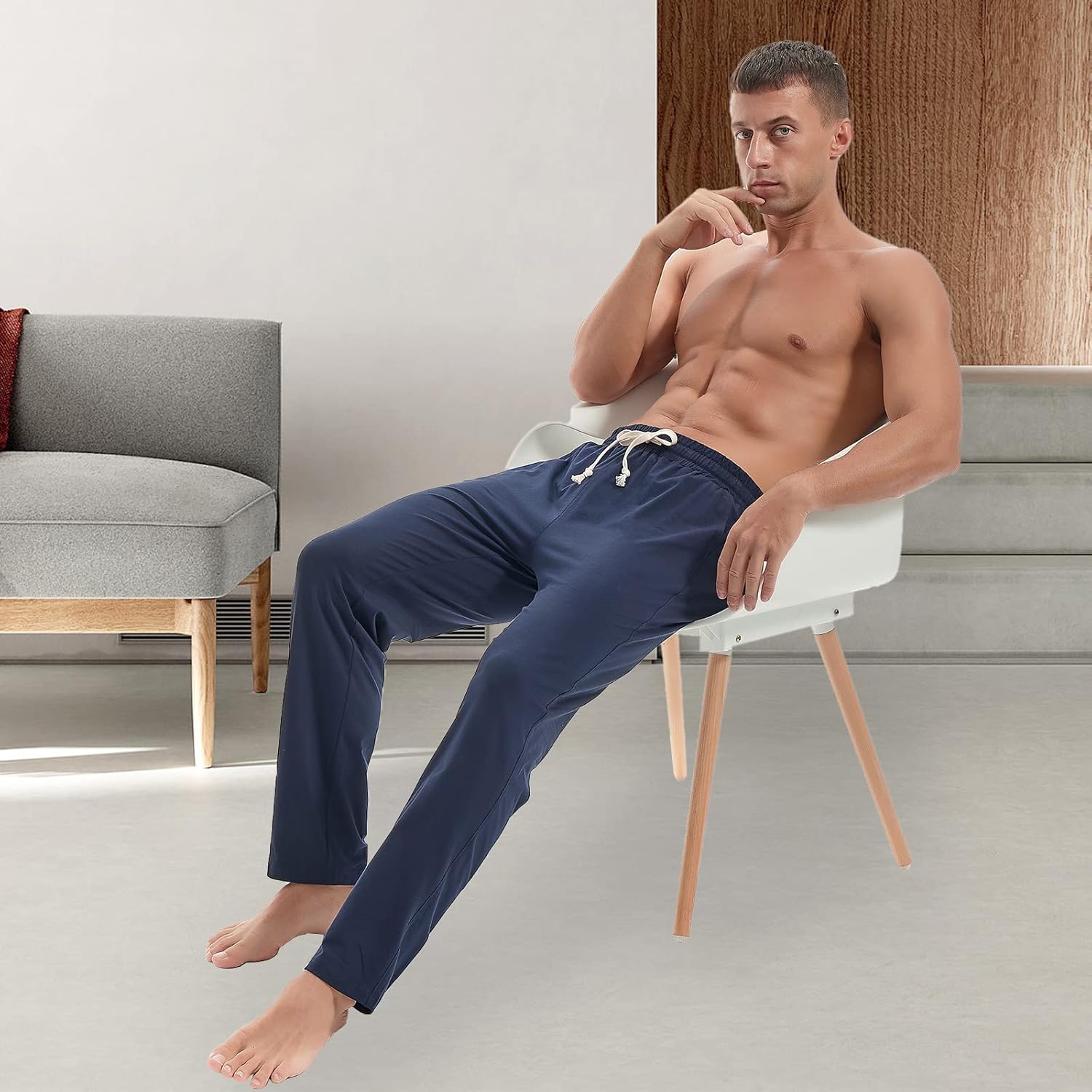 AMY COULEE Mens Cotton Yoga Pants Running Workout Lightweight Sweatpants Open Bottom Lounge Pants with Pockets - Image 3