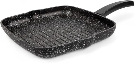 Deconox Aluminum Casting Square Grill Pan | Granite Coating With Nonstick Surface | Ideal Kitchen Grill for Meat, Chicken and Vegetables | 29cmx29cm Black