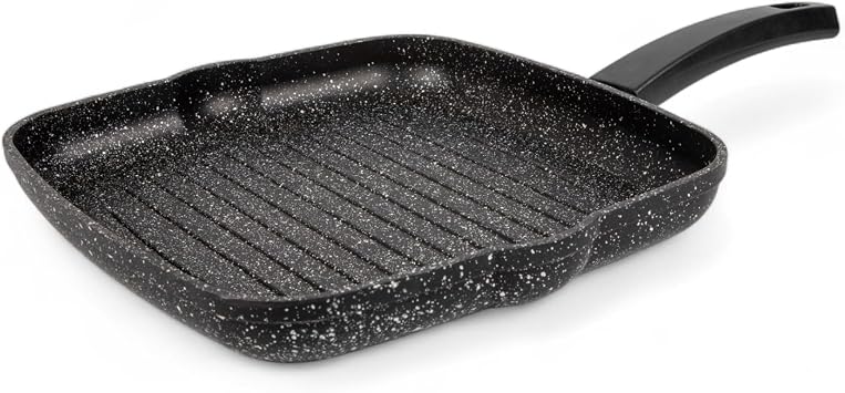 Deconox Aluminum Casting Square Grill Pan | Granite Coating With Nonstick Surface | Ideal Kitchen Grill for Meat, Chicken and Vegetables | 29cmx29cm Black