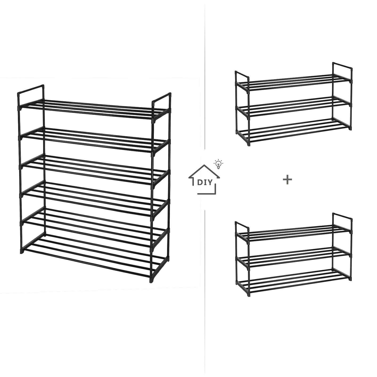 SONGMICS Scarpiera a 3 Ripiani, Set di 2, Scaffale Portascarpe, Organizzatore in Metallo, per 12/15 Paia di Scarpe, Impilabile, Corridoio, Soggiorno, Camera da Letto, 30 x 92 x 54 cm, Nero LSA06BK