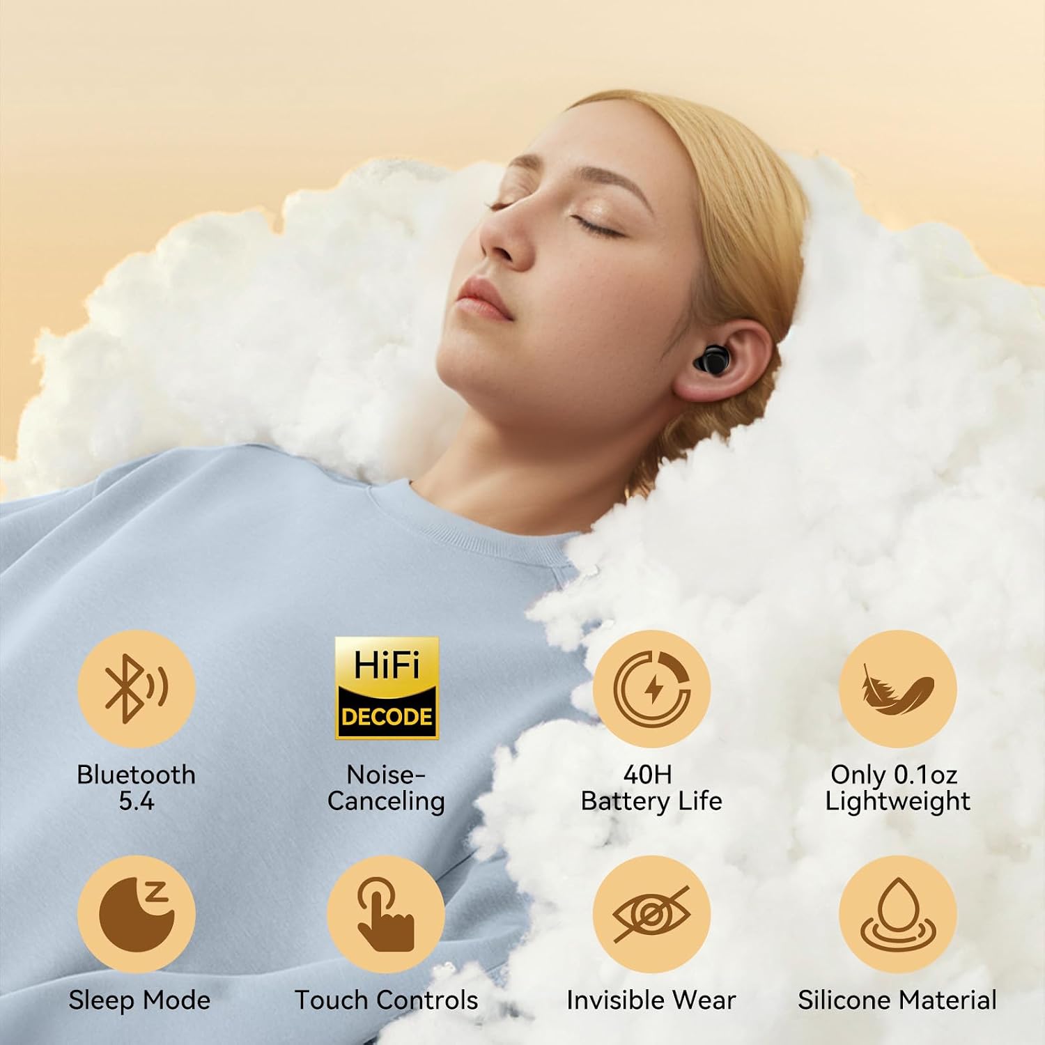 Sleep Earbuds, Sleep Headphones for Side Sleepers, Mini Bluetooth 5.4 Wireless Earbuds, Ultra-Soft Silicone Invisible Earphones for Sleeping, Noise Cancelling Earbuds with Long Battery Life (Black)