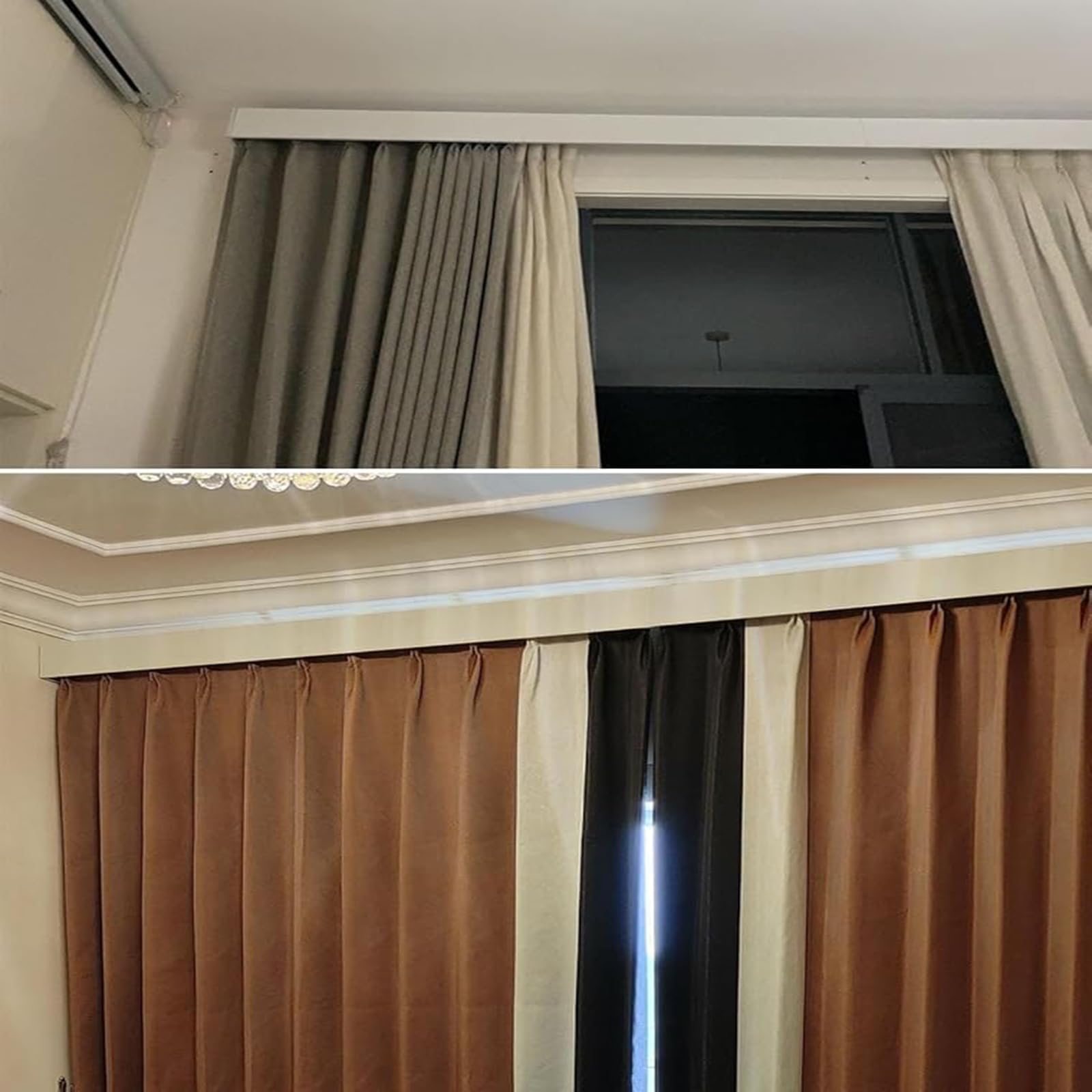 Caja de cortina de doble riel con riel, cortina en capas, solución moderna para cortinas, diseño funcional para mejorar la decoración del hogar