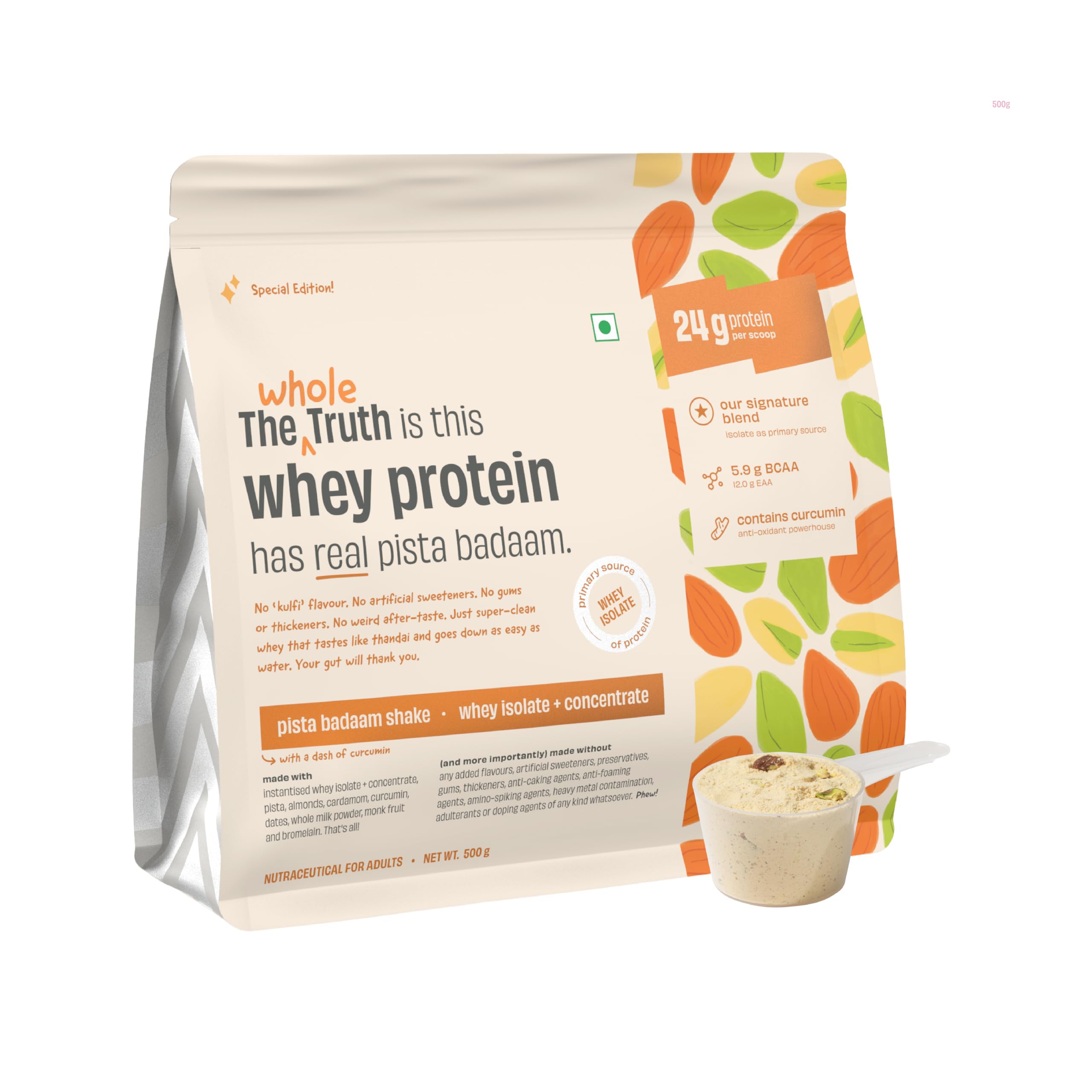 The Whole Truth Whey Protein Isolate + Concentrate Blend | Cold Coffee | 500g (1.1 lbs) | 24g Protein | 6.3g BCAA — Amazon image 11