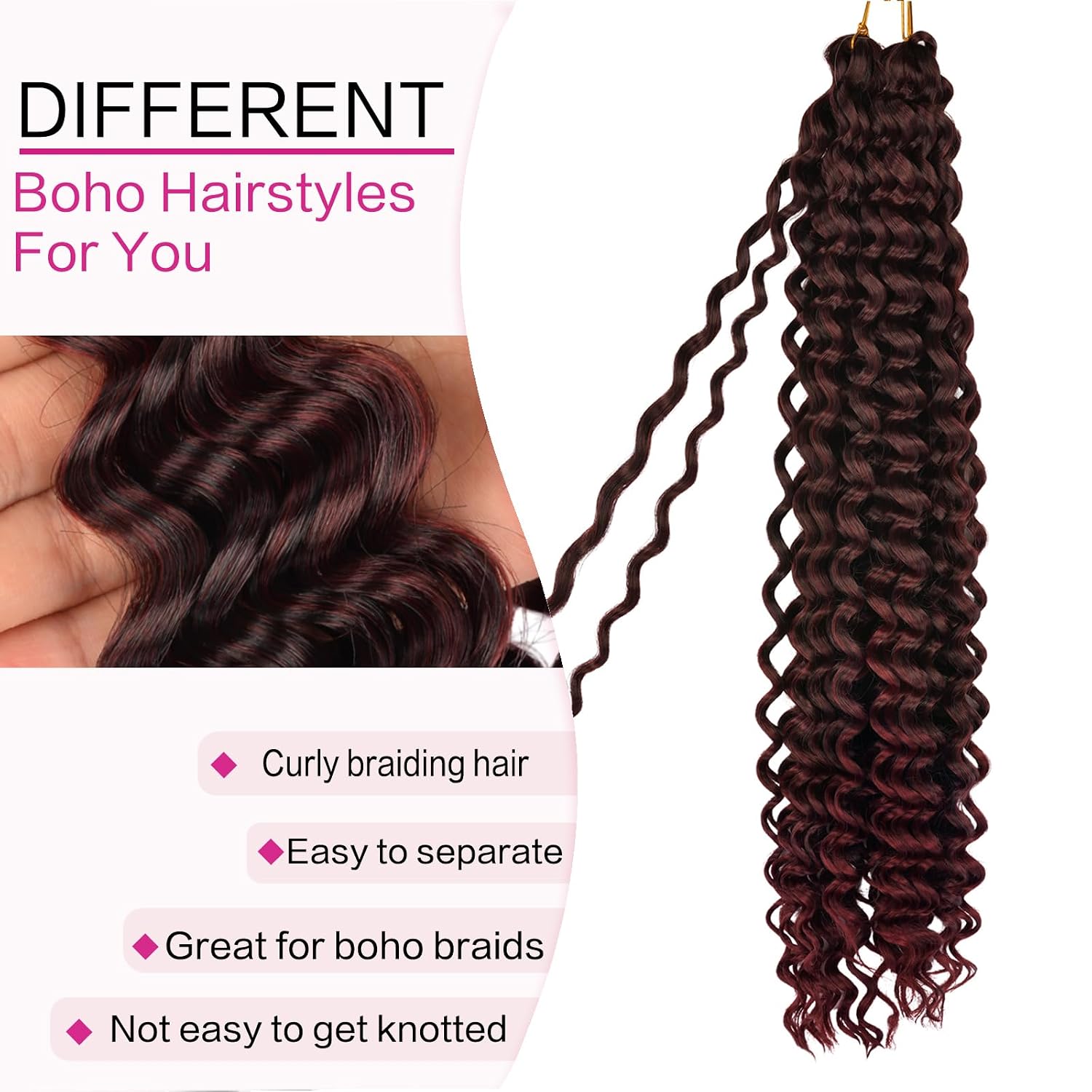 Ocean Wave Crochet Hair Extensions Deep Wave Hair Extensions Synthetic Twist Ripple Curly Braiding Hair for Women (#1B/TBug, 22Inch(pack of 6）)