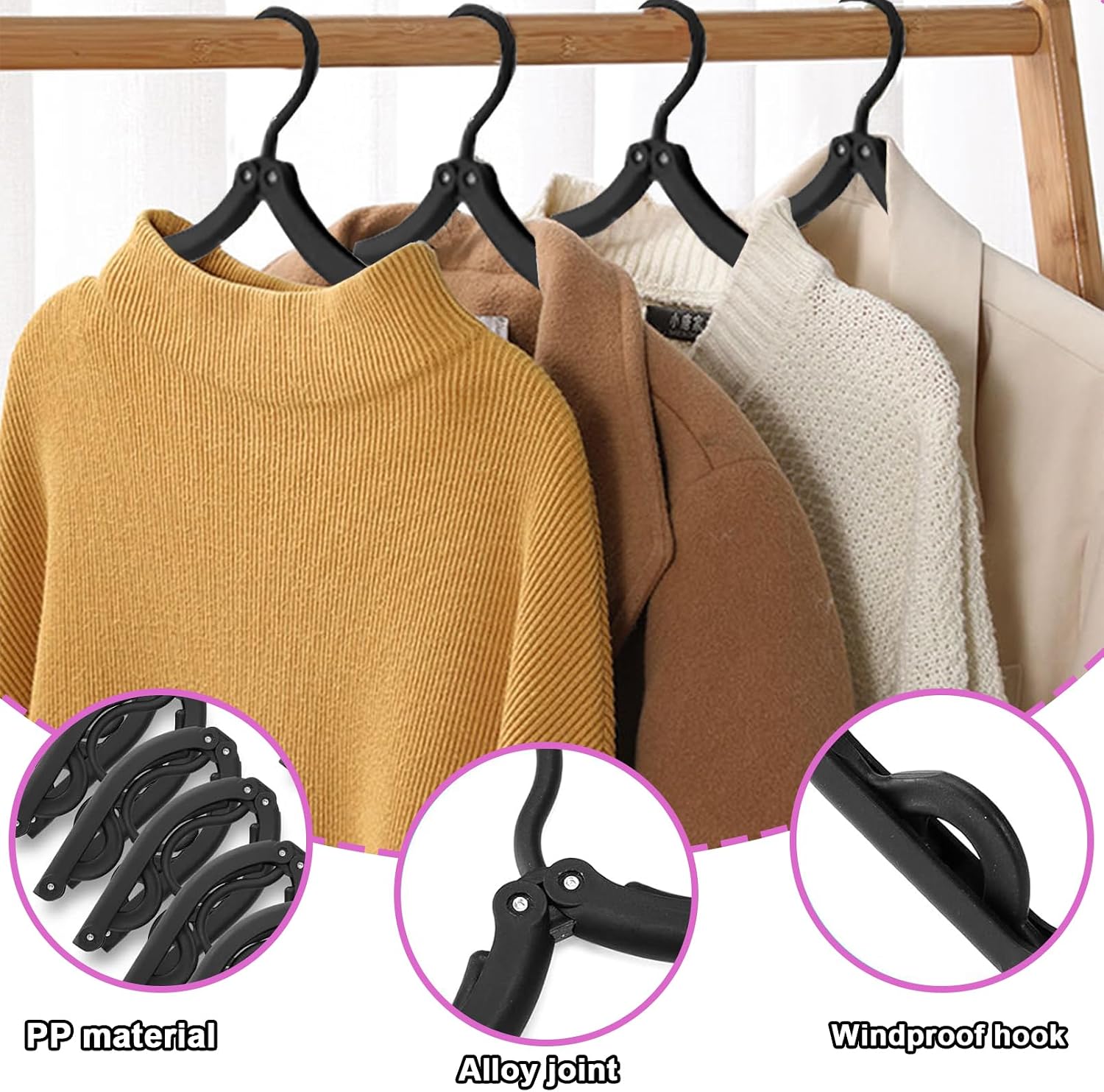 24PCS Travel Hangers,Portable Folding Clothes Hangers,with Clotheslines