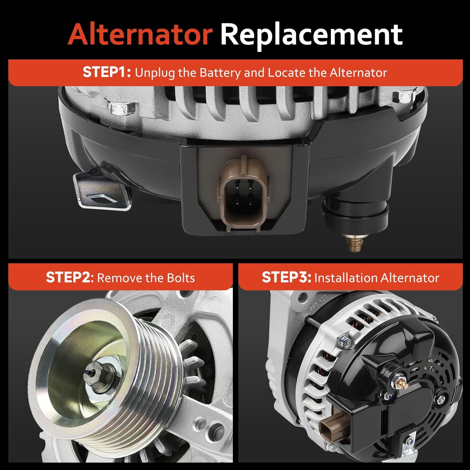 Alternator 11390N New Compatible with 2.4L Honda Accord 2008 2009 2010 2011 2012 FOR 2.4L Acura TSX 2009 2010 2011 2012 2013 2014, 130Amp 12V CW 7-Groove Pulley, 11390, 1042105890, 12870, 553935.