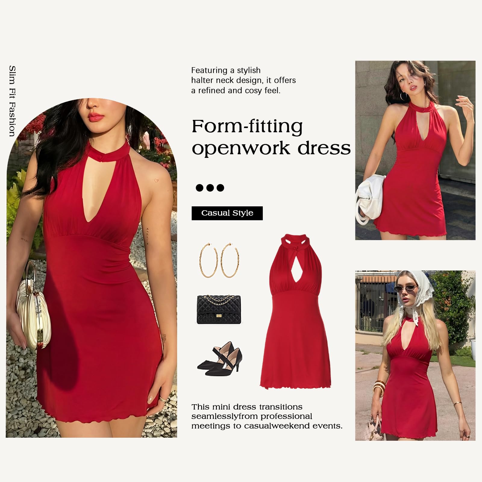 Robe Femme Sexy sans Manches Col Halter Mini Robes Moulante Elegant Bodycon Dos Nu Robe Courte d'Été Chic Décontractée Wrap Robes pour Soirée Cocktail Fête Clubwear Rave Outfit
