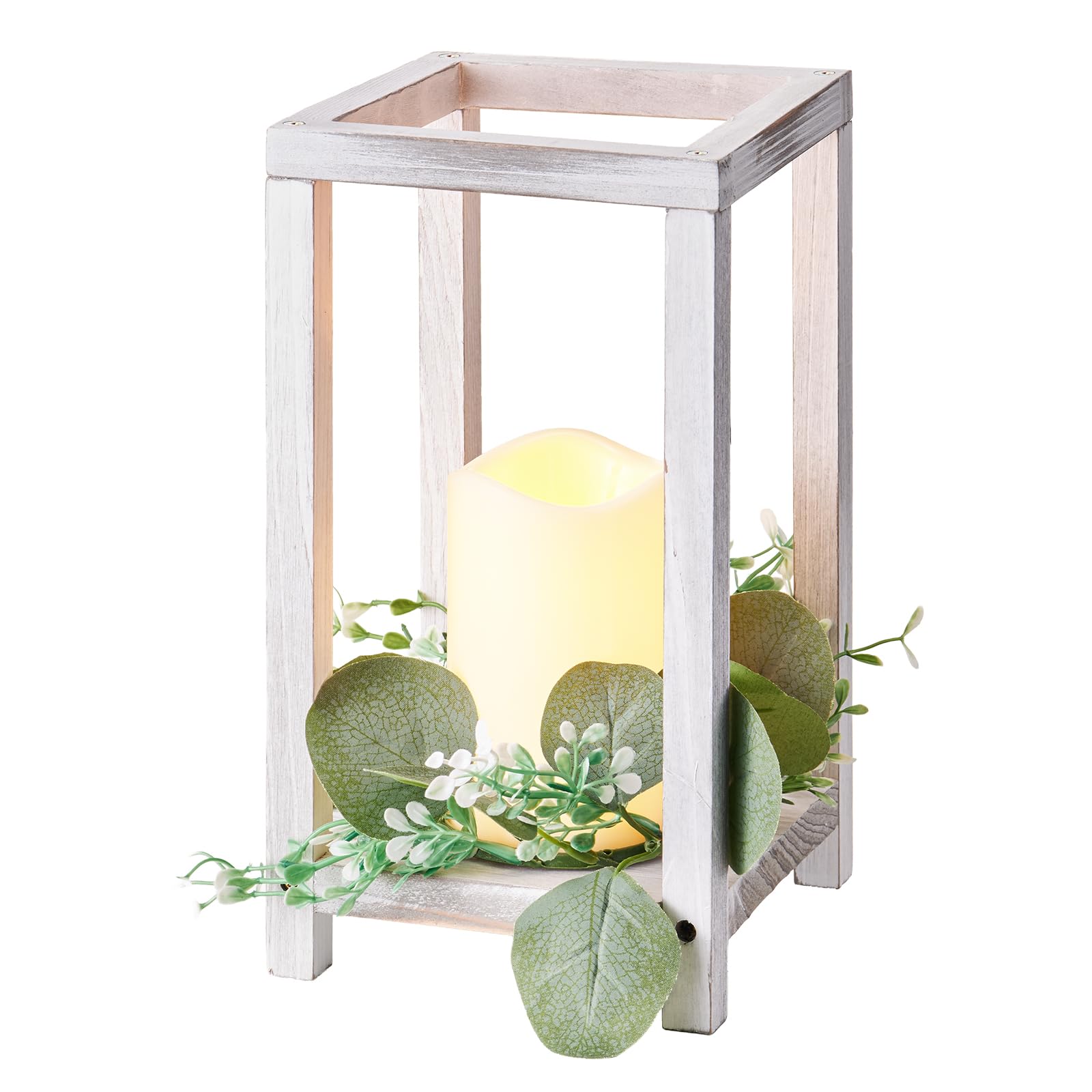 VEVOR Lanterne de Mariage en Bois, Lot de 12, Lanterne Décorative avec Bougies LED sans Flamme, Couronnes de Fleurs Artificielles, pour Centre de Table de Mariage, Fête, Décoration Intérieur, Blanc