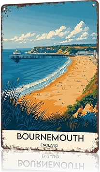 Funny Metal Signs Poster Bournemouth England Vintage Metal Tin Sign Vintage Wall Art for Office Dorm bedroom Bar Garage Decor 8X12inch