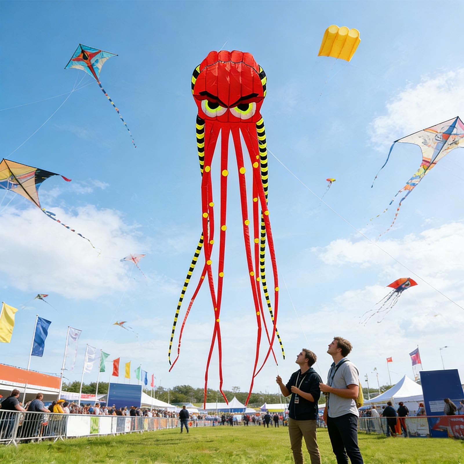 Octopus Kite Flyer - Cometa gigante de pulpo de 26 pies, serpentina de cielo gigante | Clider grande con cola larga, planeador de viento de playa, juguete volador grande al aire libre para actividades