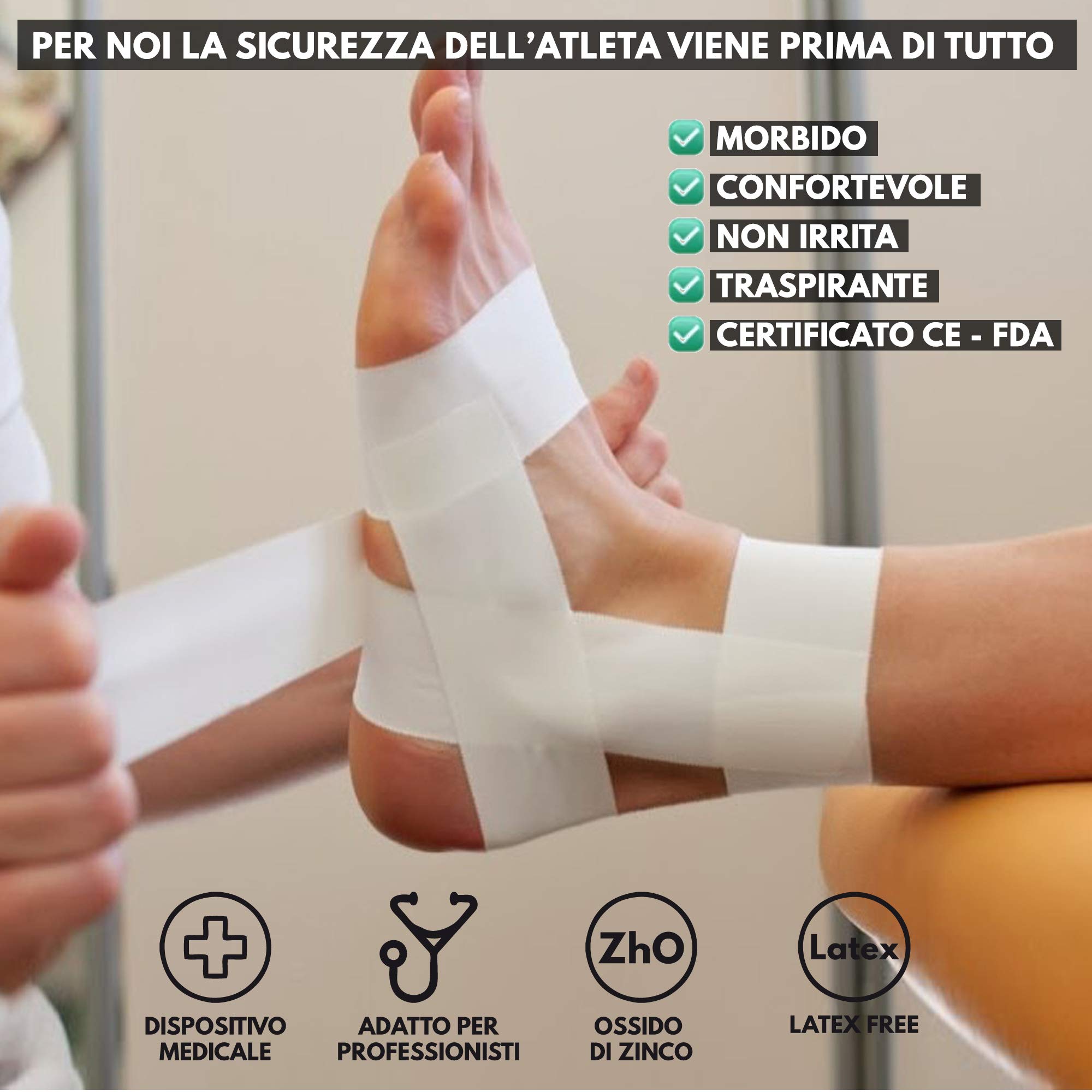 TS TAKE SPORT, LEADER ITALIANO NEL SETTORE BENDAGGI! Tape sportivo, Tape dita crossfit, Nastro bendaggi sportivi. Sport tape, 12 rotoli cerotti sportivi 3,8 x 10m, 100% Cotone, Bordo Zig Zag
