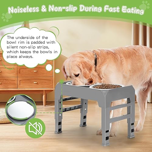 Miniatura 5 de Tazones elevados para perros con altura ajustable con 2 cuencos de acero inoxidable para alimentos para perros, comedero plegable antideslizante