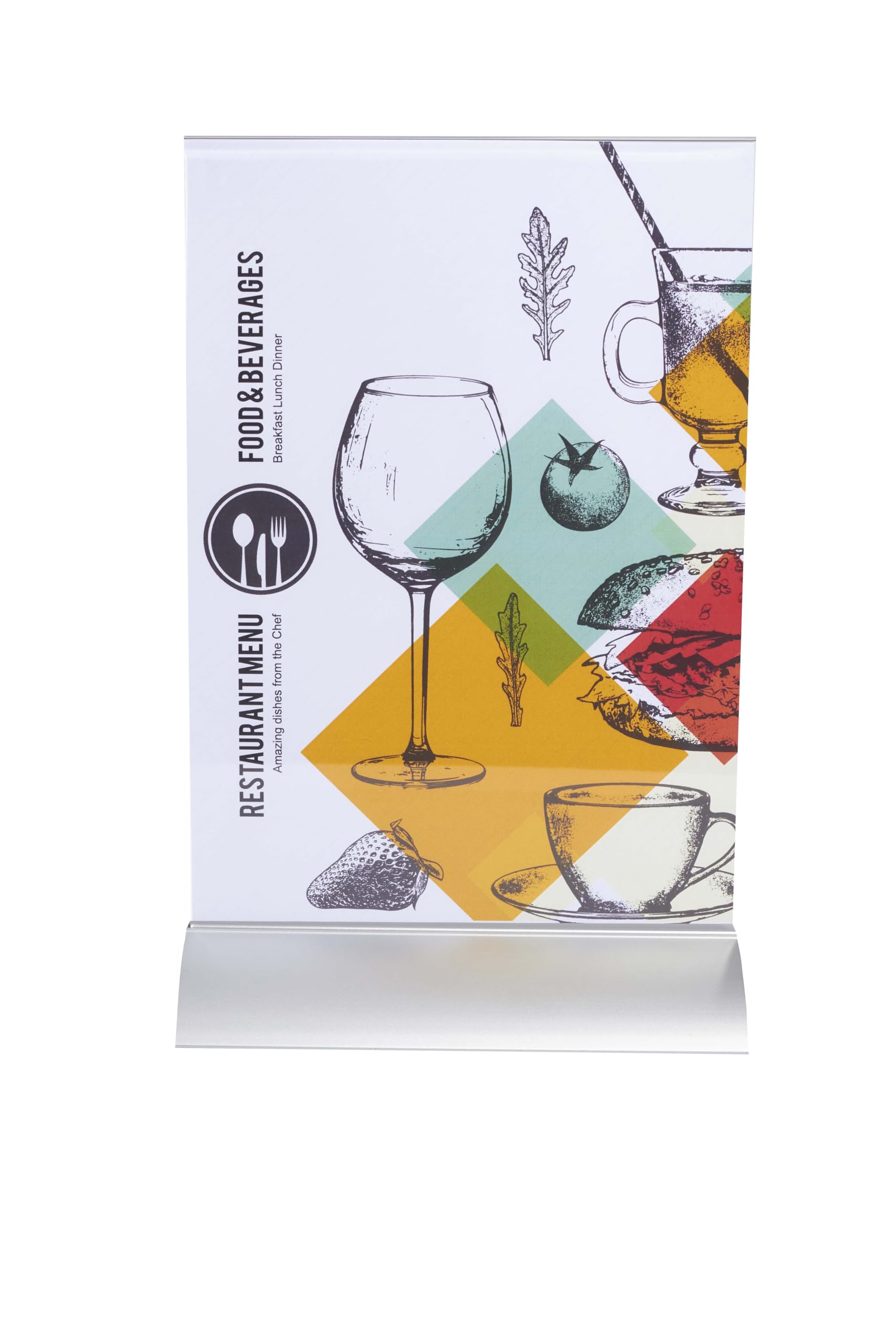 Exacompta - Ref. 85658D - Cartón de 5 soportes visuales inclinados sobre pie de aluminio vertical - Dimensiones 21 x 30 x 8,5 cm - Portamenú, carta de vinos, carteles, documento A5 - En PMMA - Alu