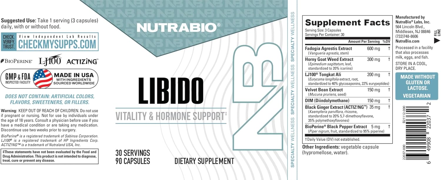 NutraBio Libido Supplement - Testosterone Booster for Men - Male Libido Booster Supplement- Men's Health- 30 Servings- 90 Capsules - Image 6