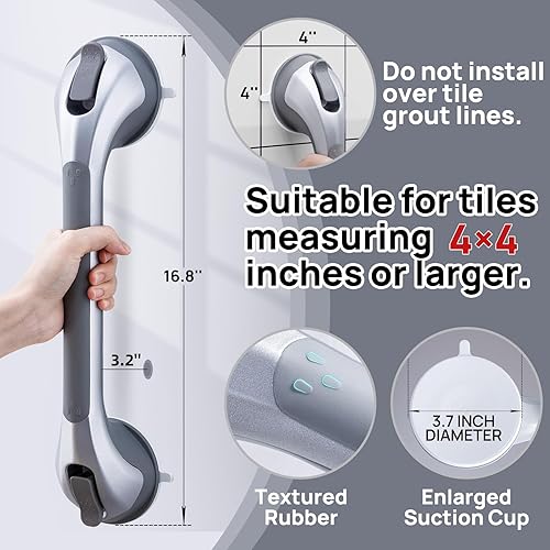 Miniatura 2 de Barras de agarre para ducha LEVERLOC, paquete de 2, barra de agarre de succión fácil de instalar, mango de ducha para baño, pasamanos removibles