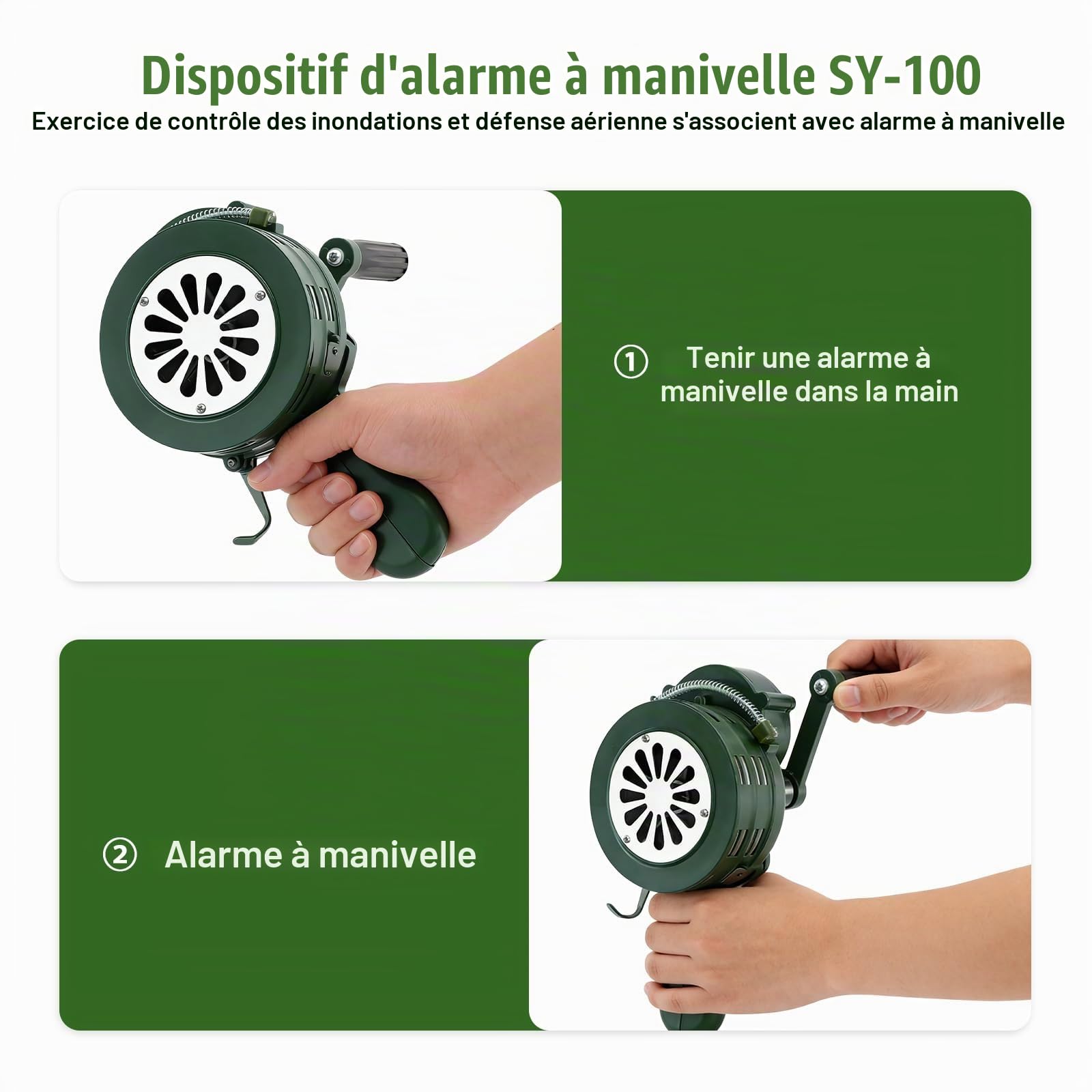 Sirène manuelle, à manivelle, en alliage d'aluminium, pour les zones d'urgence telles que les mines, la construction de tunnels, les chantiers de construction, les écoles, les hôtels, l'armée et la