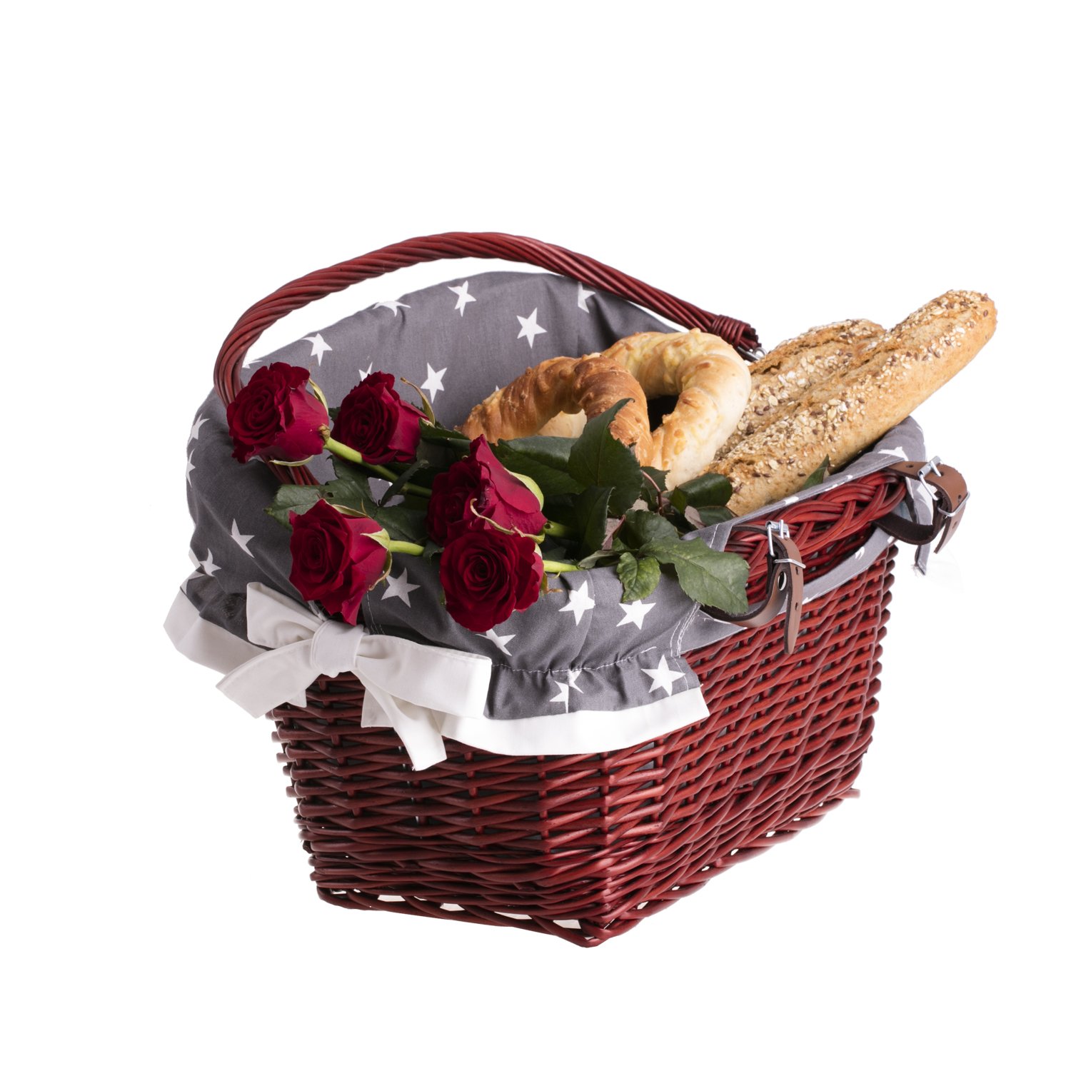 e-wicker24 Alles aus Weide Fietsmand, mand voor een fiets, retro fiets, vintage stijl, donkerrood, fietsmand van wilgentenen voor stuur met windscherm 46 cm, wilgentransport voor een fiets