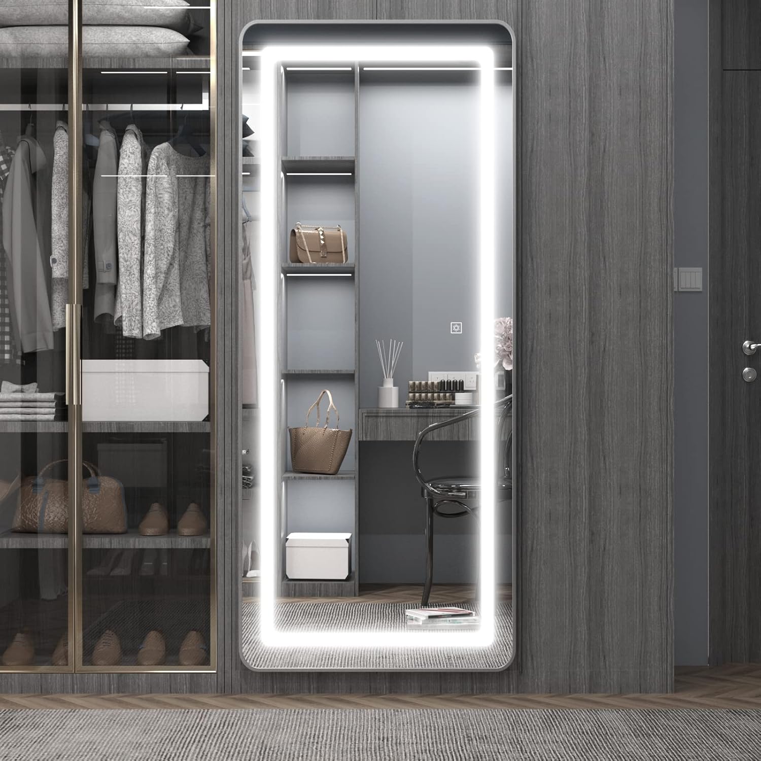 Buy Full Length Mirror Lighted 67x30, LED Free Standing Floor Mirror, Wall Mounted Hanging