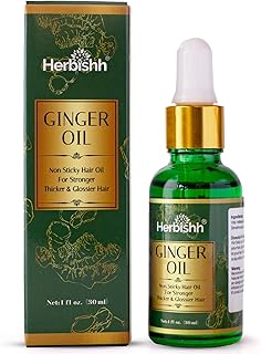 Herbishh Ginger Hair Oil - Fast Thickening and Regrowth Serum for Dense Hair - Best Compact 30ml Care Product for Women & Men